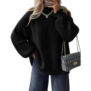 ZESICA Women’s Turtleneck Sweaters Dressy Casual Oversized Long Sleeve Knitted Chunky Pullover Sweater Jumper Tops(Black)