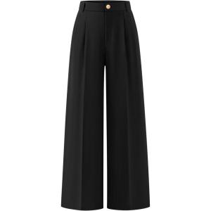 ZESICA Women’s Wide Leg Dress Pants 2026 High Waisted Business Casual Palazzo Pants Work Office Slacks Trousers(Black)