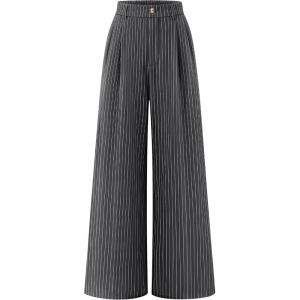 ZESICA Women’s Wide Leg Striped Palazzo Pants 2026 Casual High Waist Straight Business Work Dressy Trousers with Pockets(Grey)