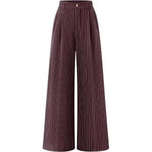 ZESICA Women’s Wide Leg Striped Palazzo Pants 2026 Casual High Waist Straight Business Work Dressy Trousers with Pockets(Redbrown)