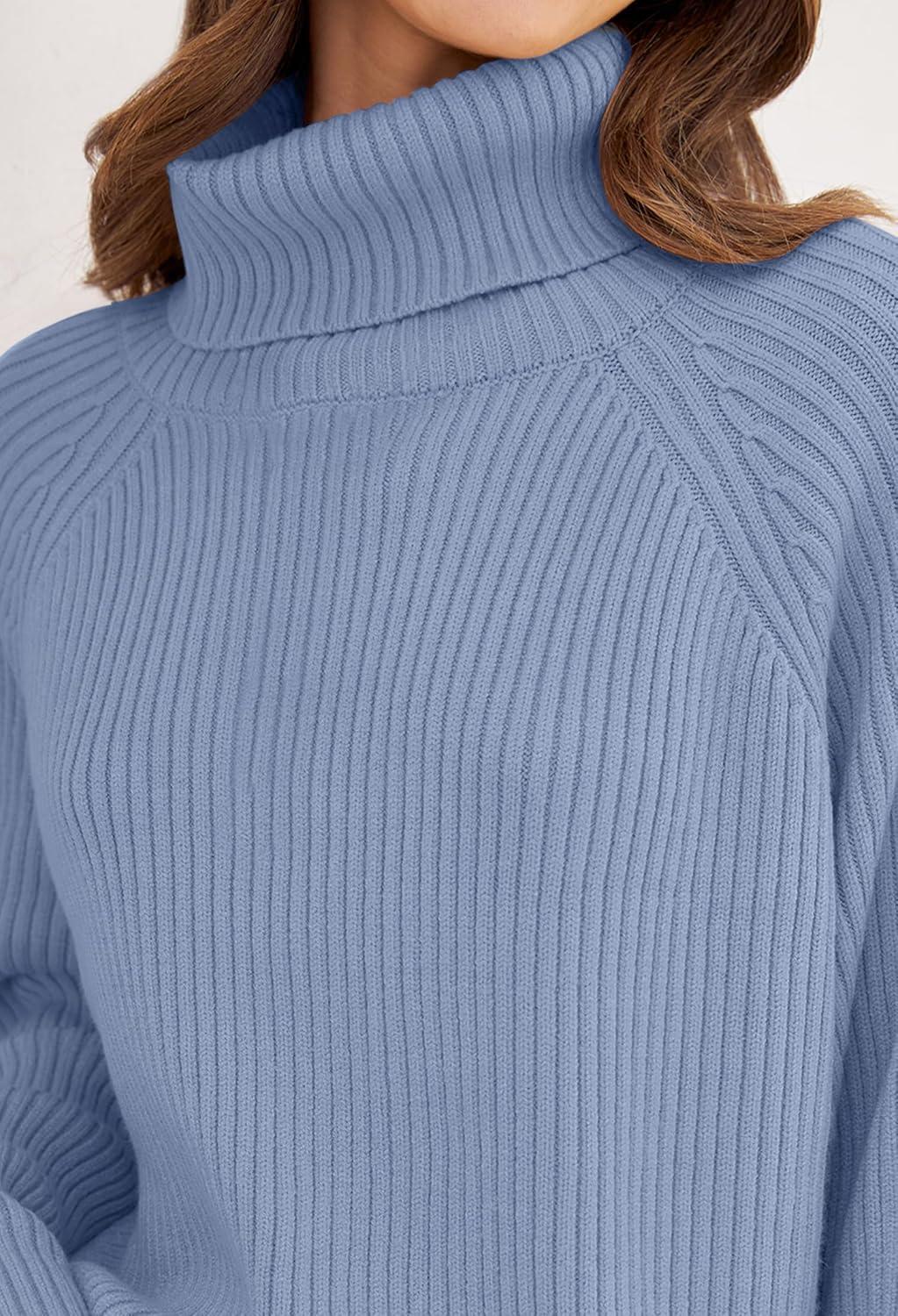 imageZESICA Womens 2026 Fall Winter Sweaters Oversized Turtleneck Long Sleeve Chunky Knitted Pullover Sweater Jumper TopsBlue