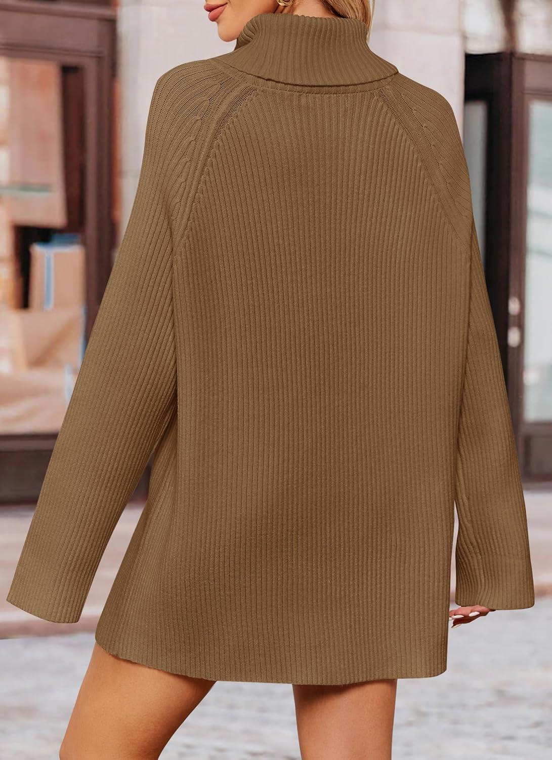 imageZESICA Womens 2026 Fall Winter Sweaters Oversized Turtleneck Long Sleeve Chunky Knitted Pullover Sweater Jumper TopsBrown