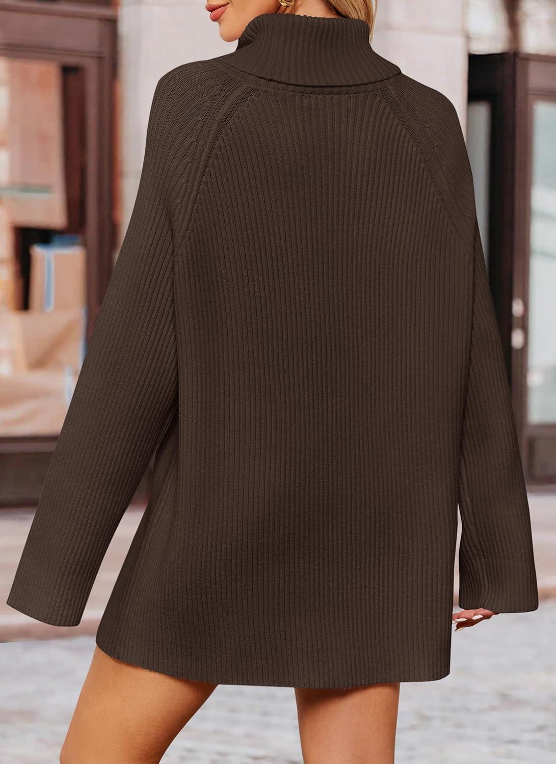 imageZESICA Womens 2026 Fall Winter Sweaters Oversized Turtleneck Long Sleeve Chunky Knitted Pullover Sweater Jumper TopsCoffee