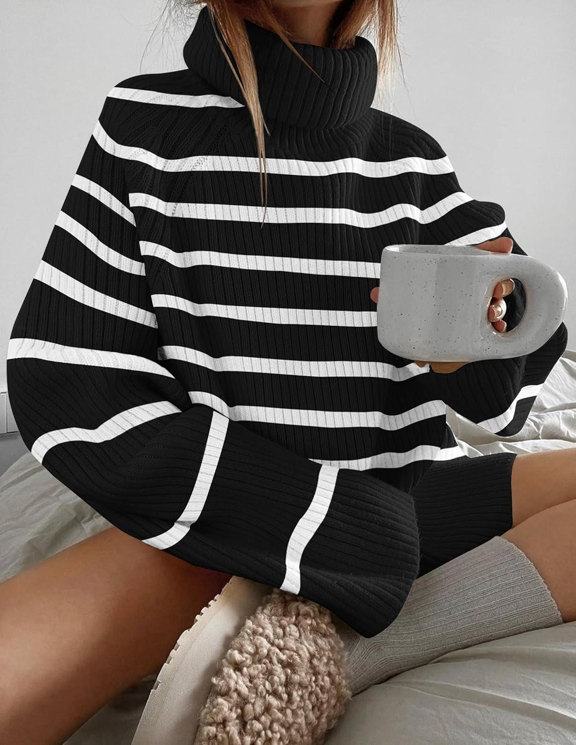 imageZESICA Womens 2026 Fall Winter Sweaters Oversized Turtleneck Long Sleeve Chunky Knitted Pullover Sweater Jumper TopsDim