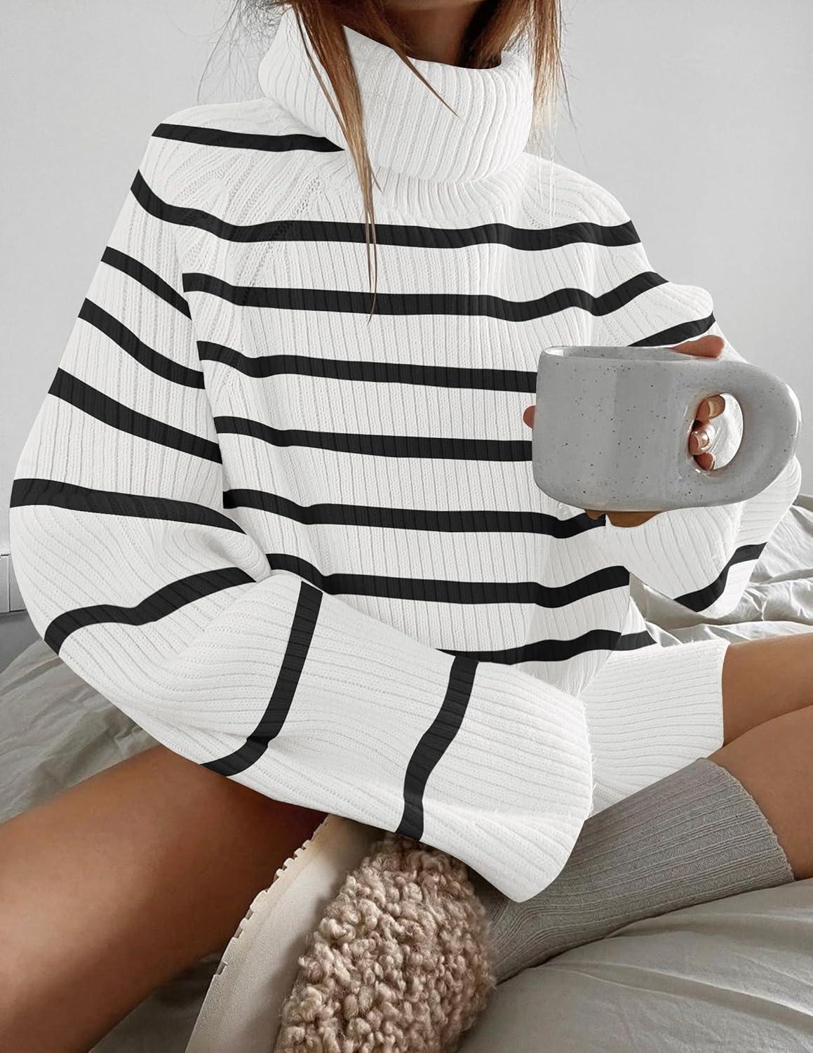 imageZESICA Womens 2026 Fall Winter Sweaters Oversized Turtleneck Long Sleeve Chunky Knitted Pullover Sweater Jumper TopsIvory