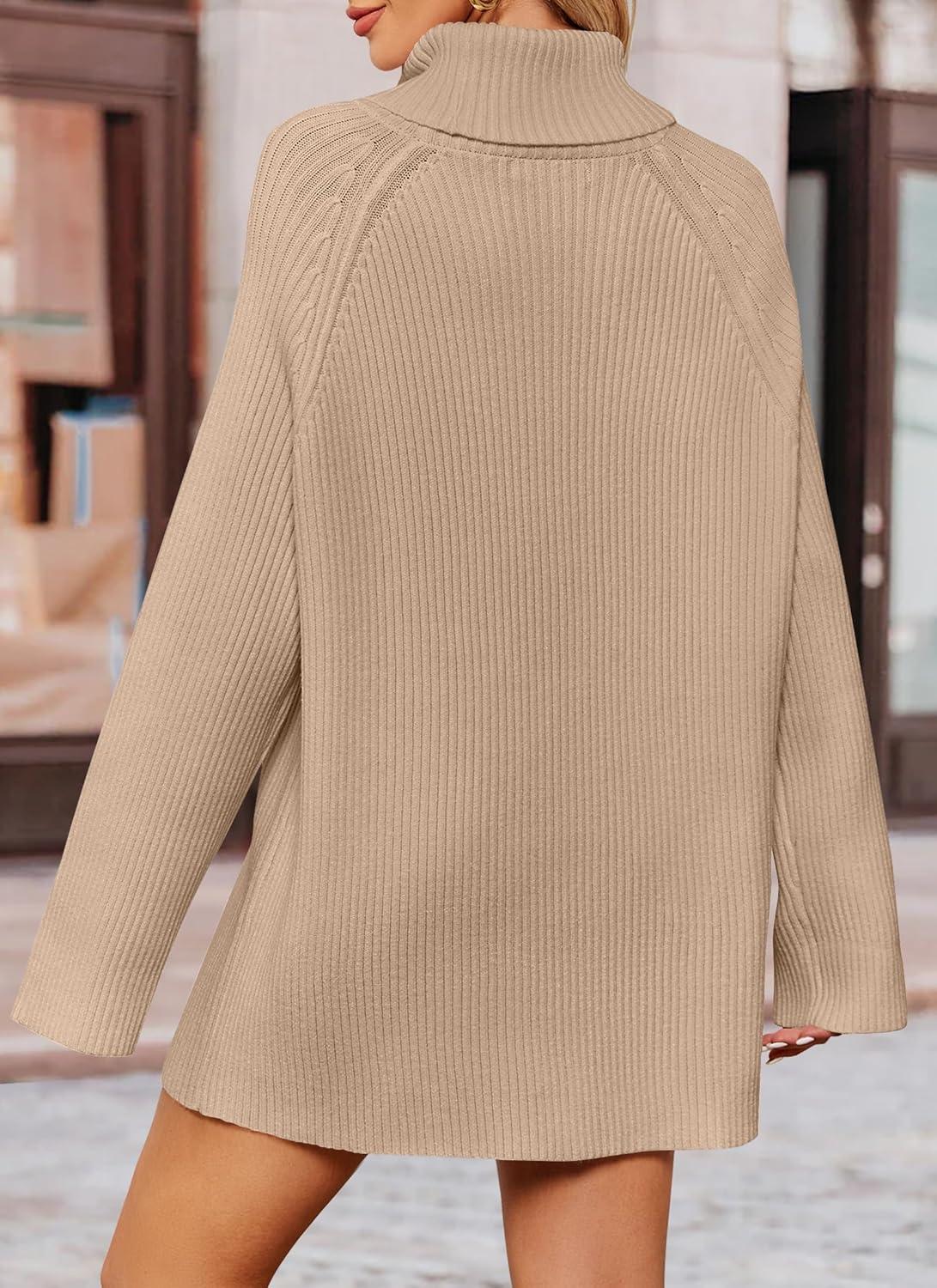 imageZESICA Womens 2026 Fall Winter Sweaters Oversized Turtleneck Long Sleeve Chunky Knitted Pullover Sweater Jumper TopsKhaki