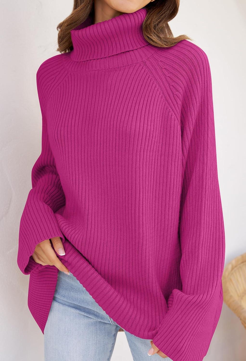 imageZESICA Womens 2026 Fall Winter Sweaters Oversized Turtleneck Long Sleeve Chunky Knitted Pullover Sweater Jumper TopsRoseberry
