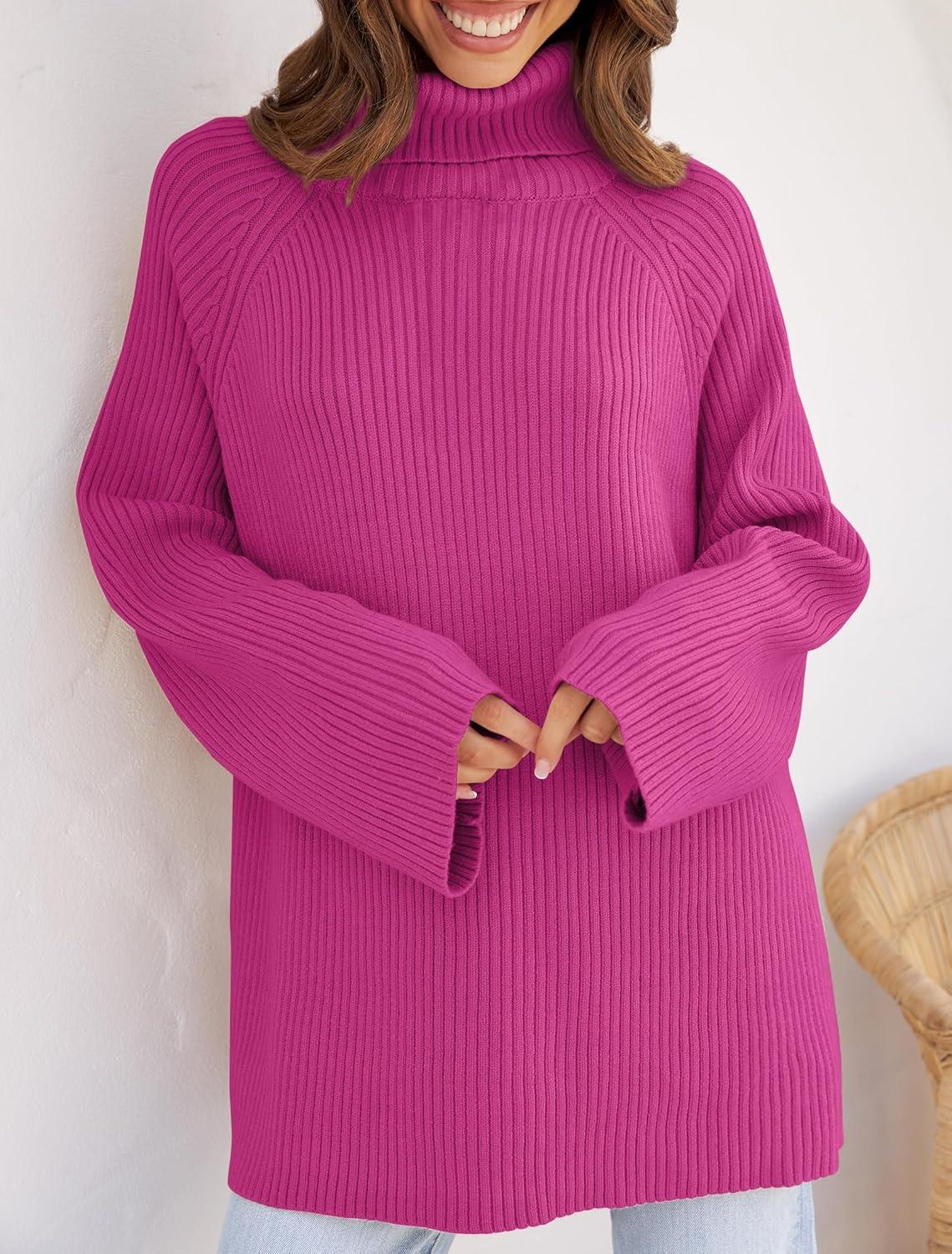 imageZESICA Womens 2026 Fall Winter Sweaters Oversized Turtleneck Long Sleeve Chunky Knitted Pullover Sweater Jumper TopsRoseberry