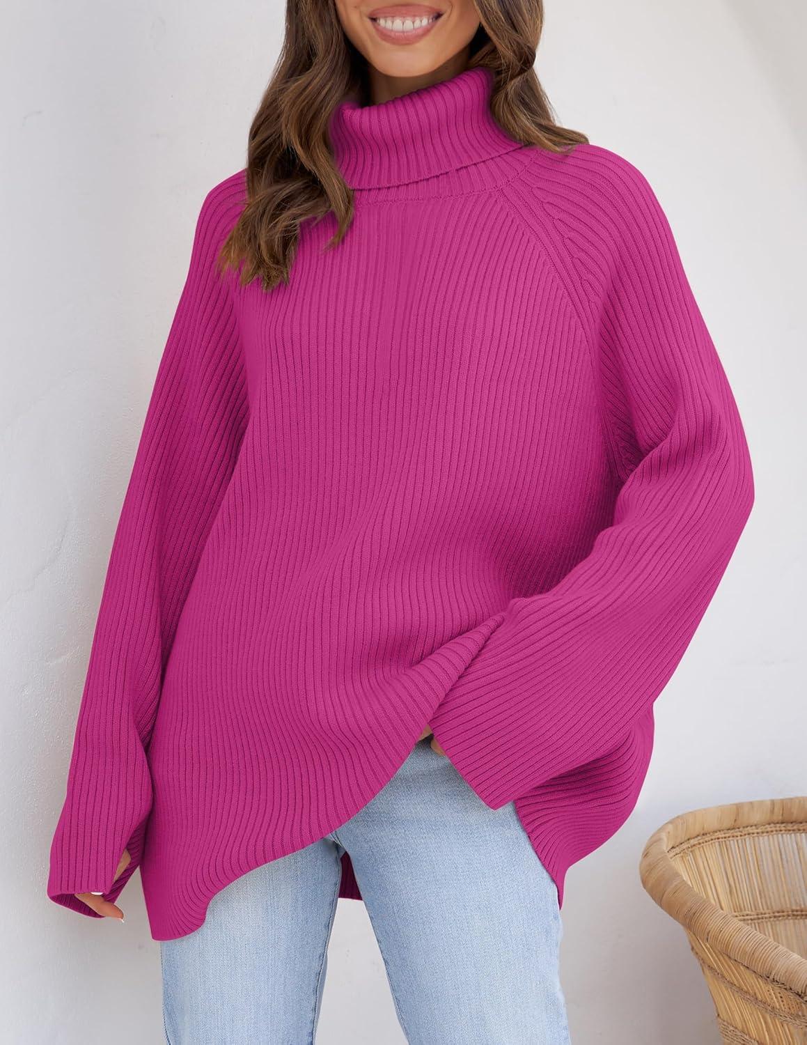 imageZESICA Womens 2026 Fall Winter Sweaters Oversized Turtleneck Long Sleeve Chunky Knitted Pullover Sweater Jumper TopsRoseberry