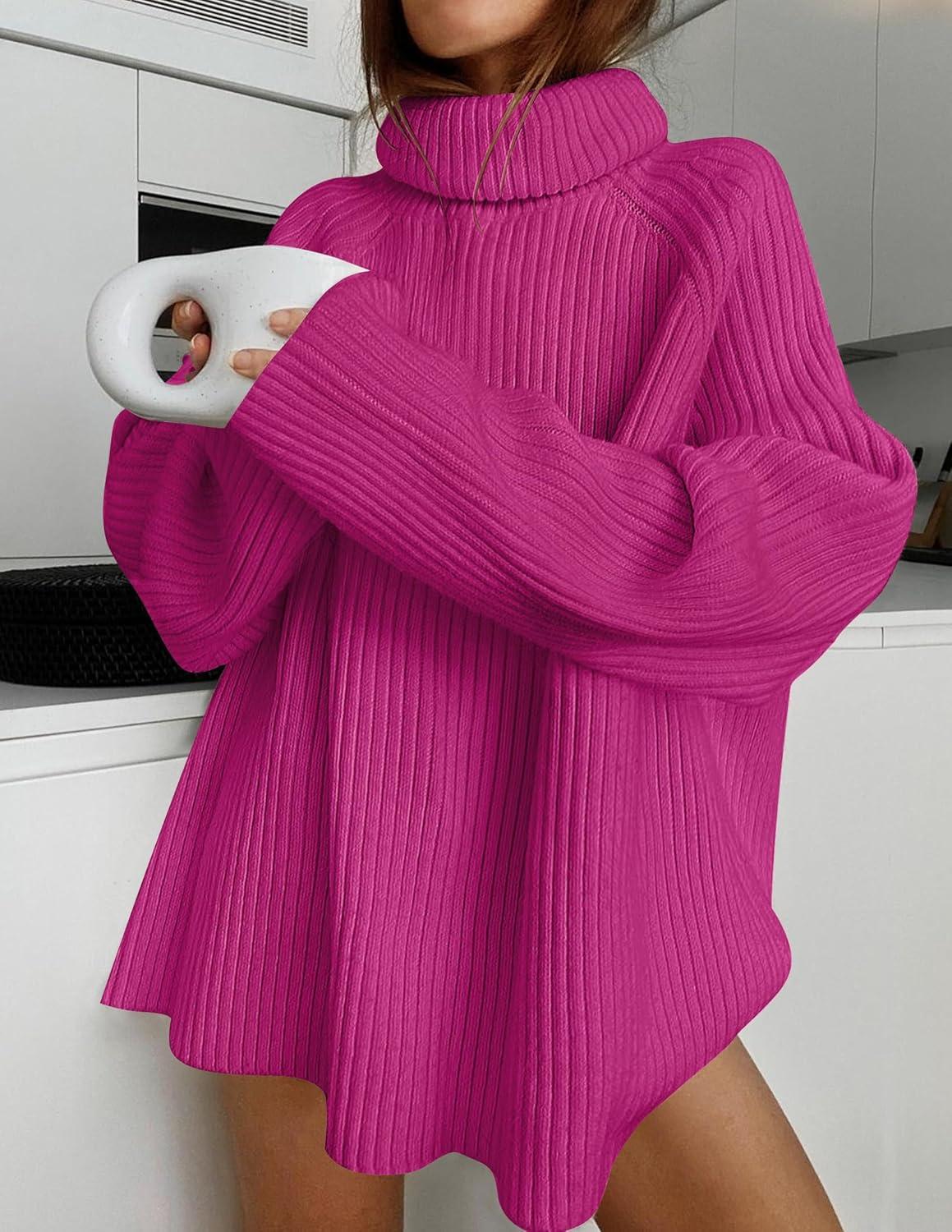 imageZESICA Womens 2026 Fall Winter Sweaters Oversized Turtleneck Long Sleeve Chunky Knitted Pullover Sweater Jumper TopsRoseberry