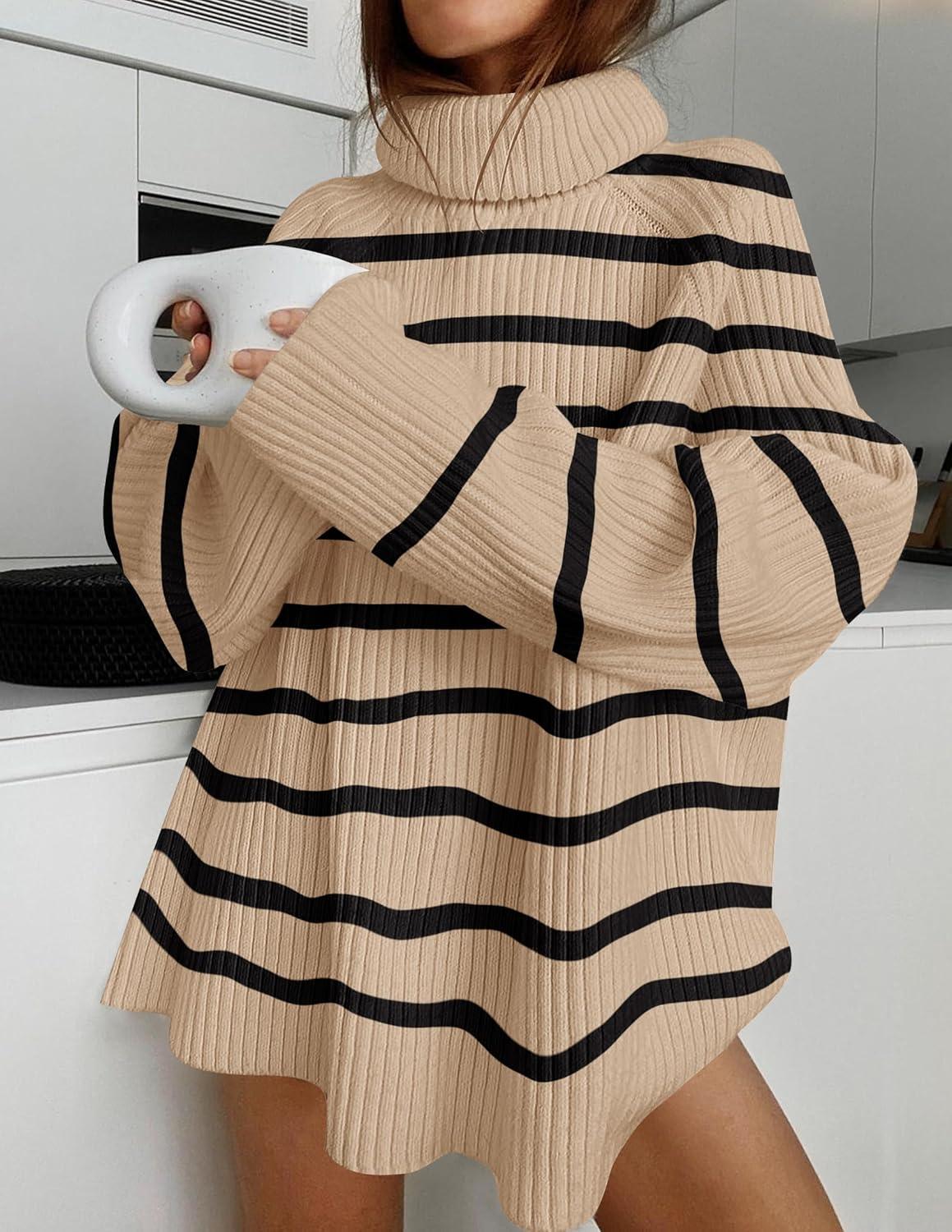 imageZESICA Womens 2026 Fall Winter Sweaters Oversized Turtleneck Long Sleeve Chunky Knitted Pullover Sweater Jumper TopsToffee