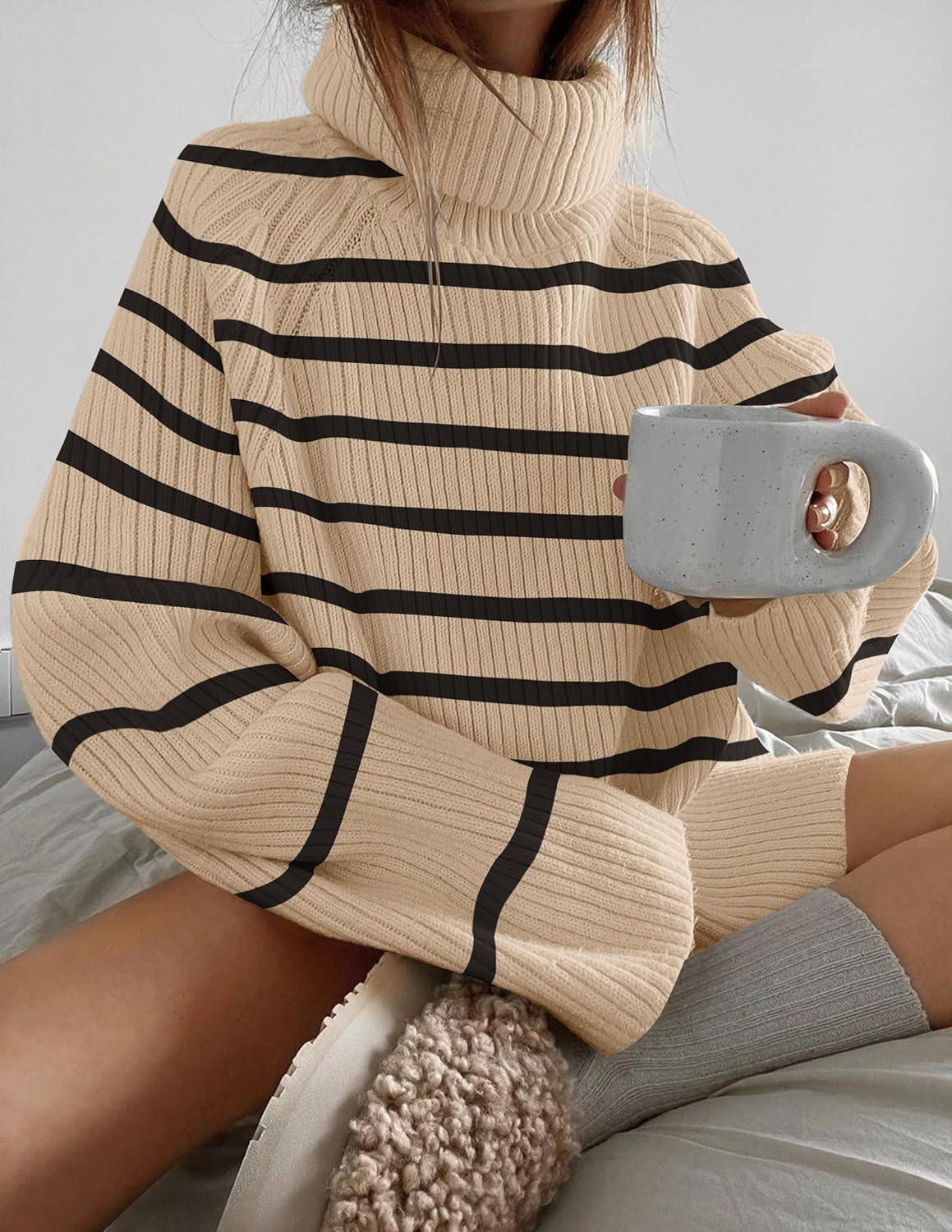 imageZESICA Womens 2026 Fall Winter Sweaters Oversized Turtleneck Long Sleeve Chunky Knitted Pullover Sweater Jumper TopsToffee