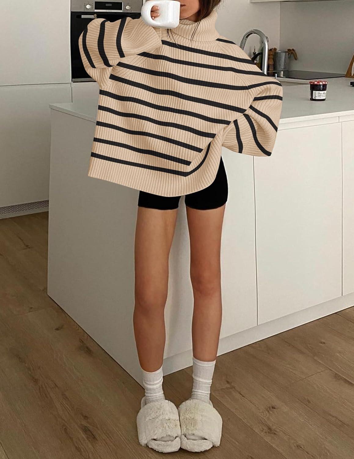 imageZESICA Womens 2026 Fall Winter Sweaters Oversized Turtleneck Long Sleeve Chunky Knitted Pullover Sweater Jumper TopsToffee