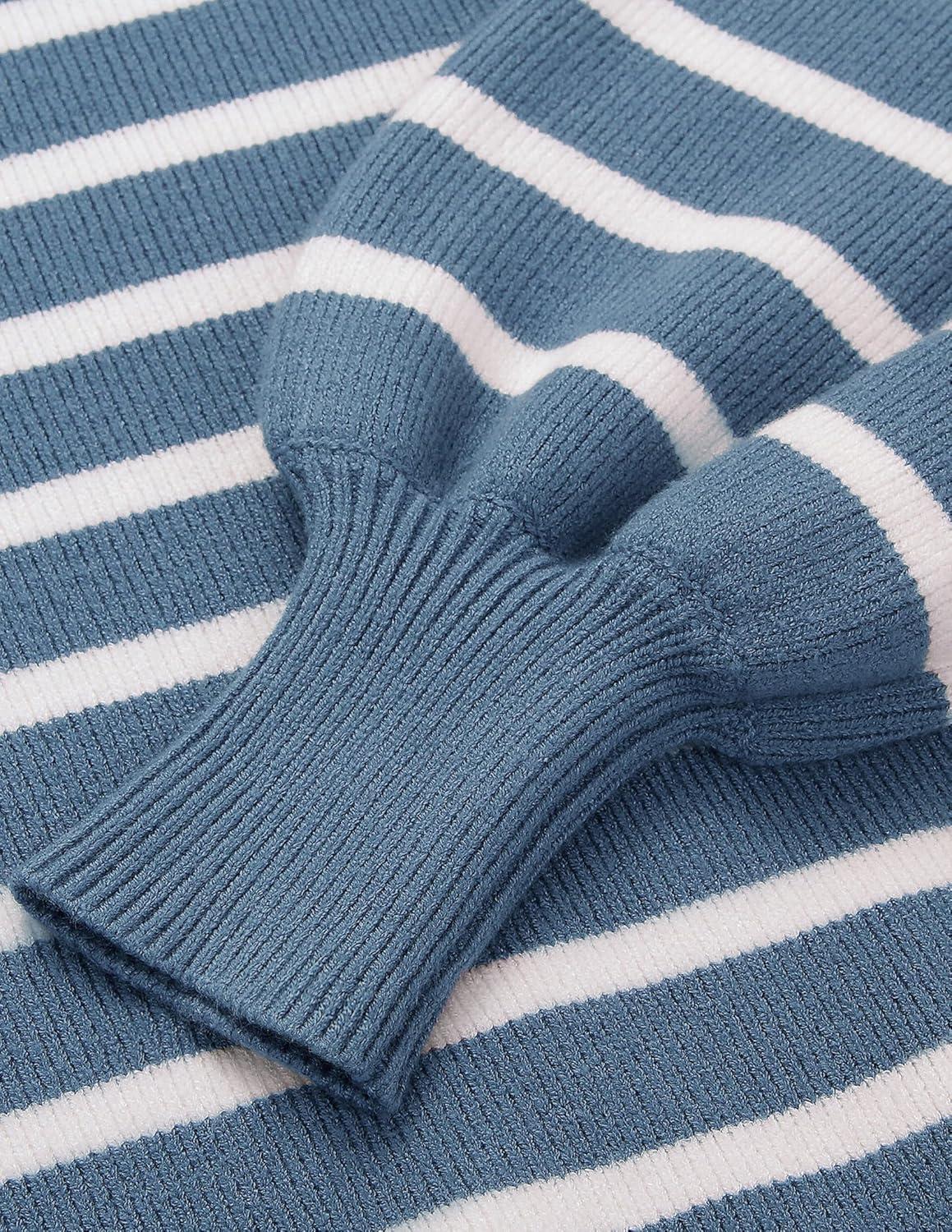 imageZESICA Womens 2026 Spring Fashion Turtleneck Long Sleeve Striped Ribbed Knit Loose Pullover Sweater TopsDarkblue