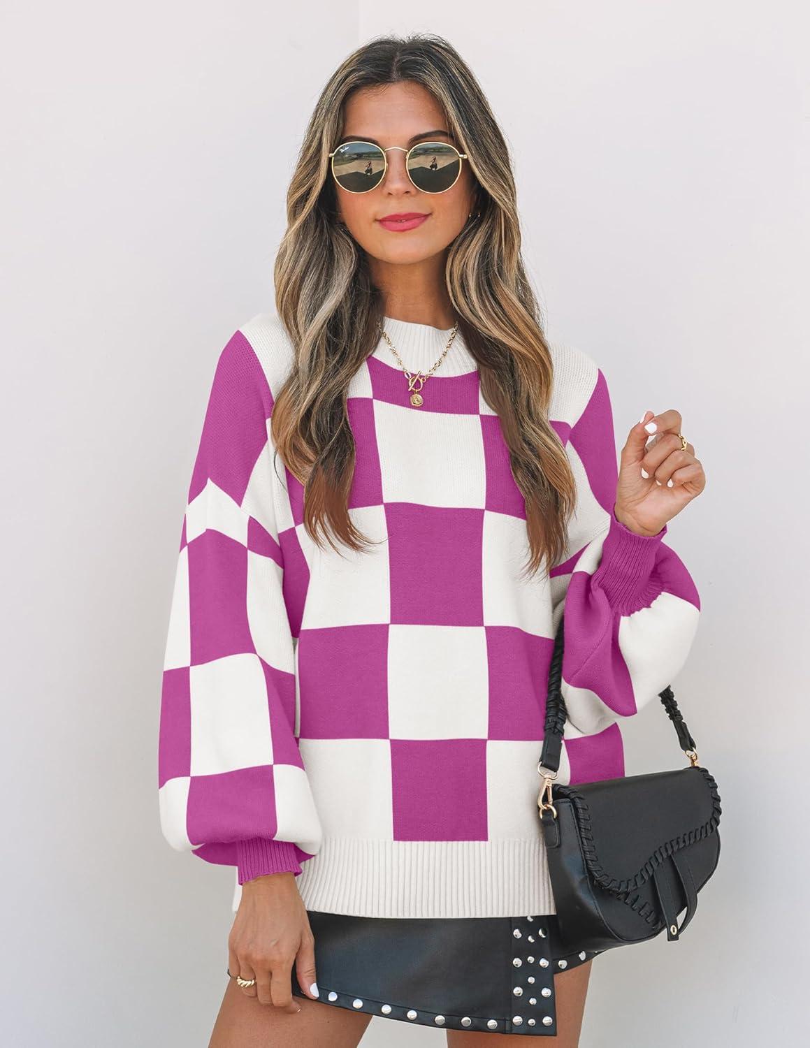 imageZESICA Womens 2026 Spring Fashion Turtleneck Long Sleeve Striped Ribbed Knit Loose Pullover Sweater TopsEggplant