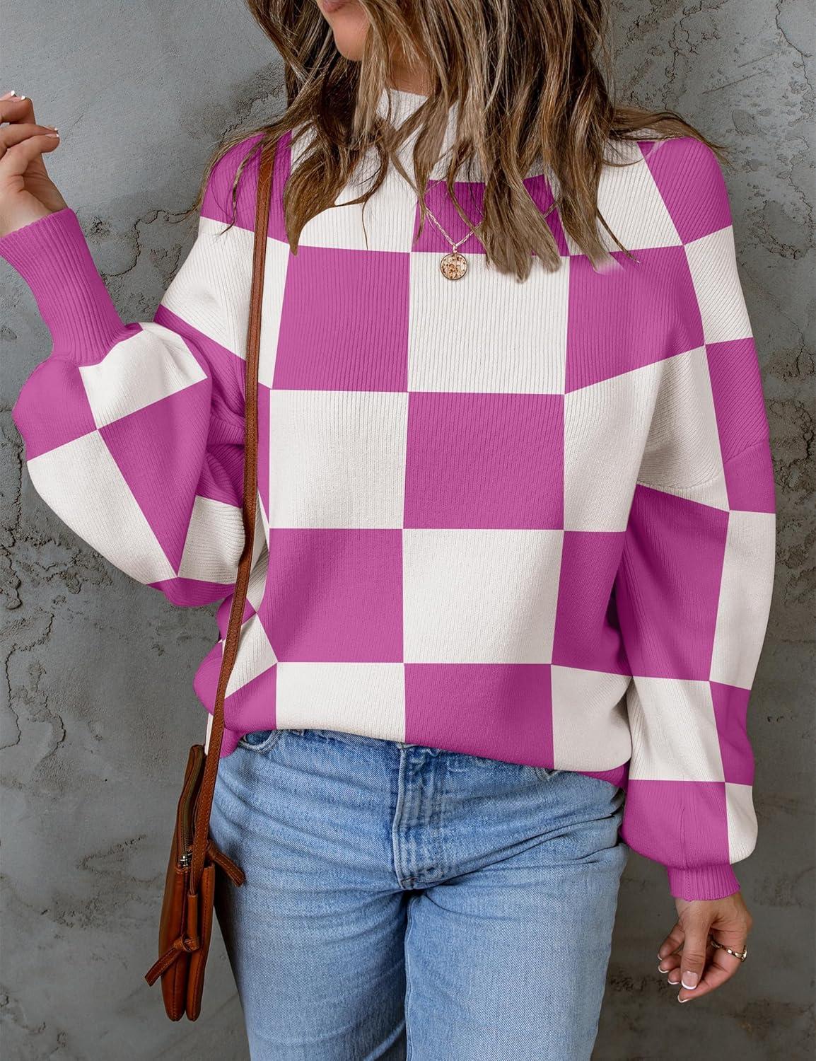 imageZESICA Womens 2026 Spring Fashion Turtleneck Long Sleeve Striped Ribbed Knit Loose Pullover Sweater TopsEggplant
