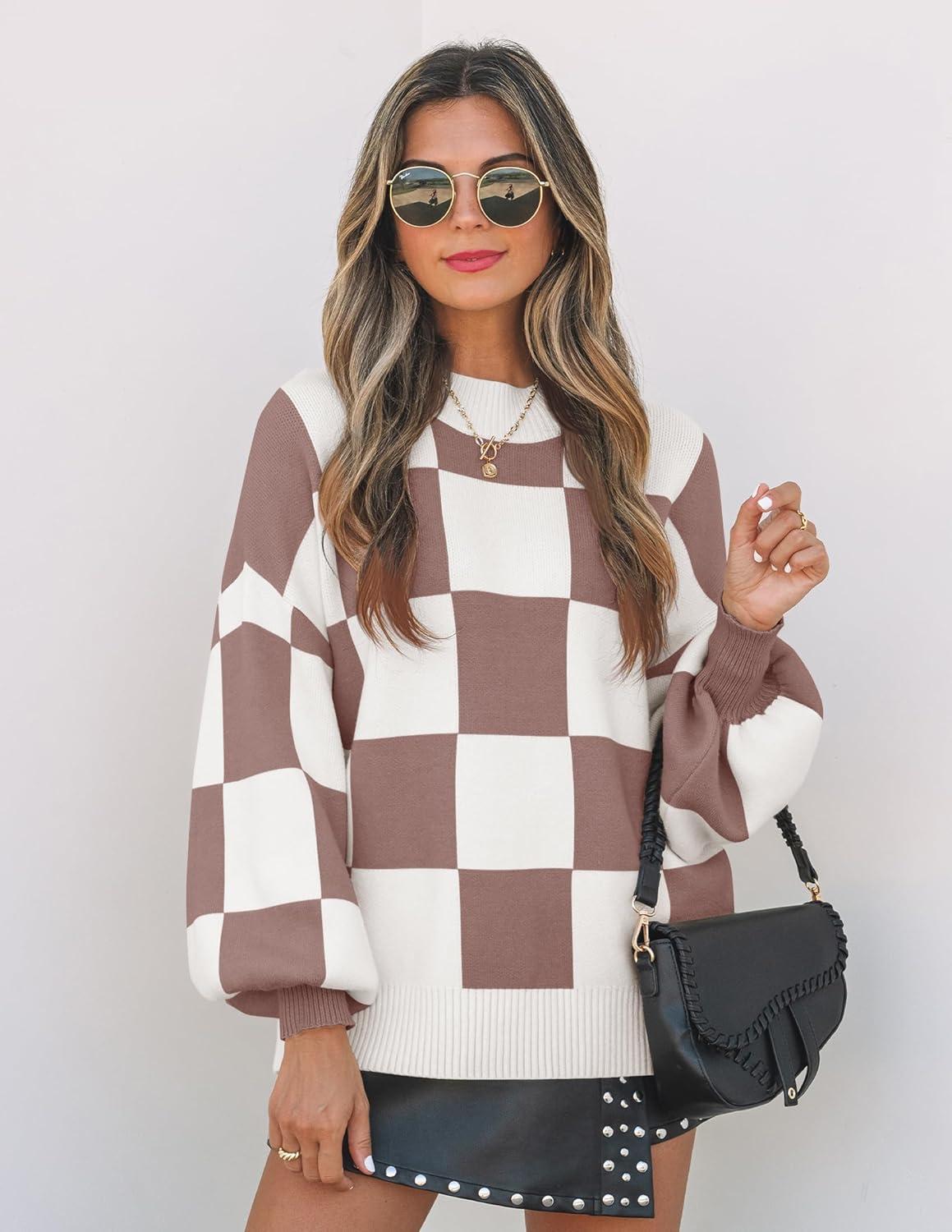 imageZESICA Womens 2026 Spring Fashion Turtleneck Long Sleeve Striped Ribbed Knit Loose Pullover Sweater TopsNutmeg