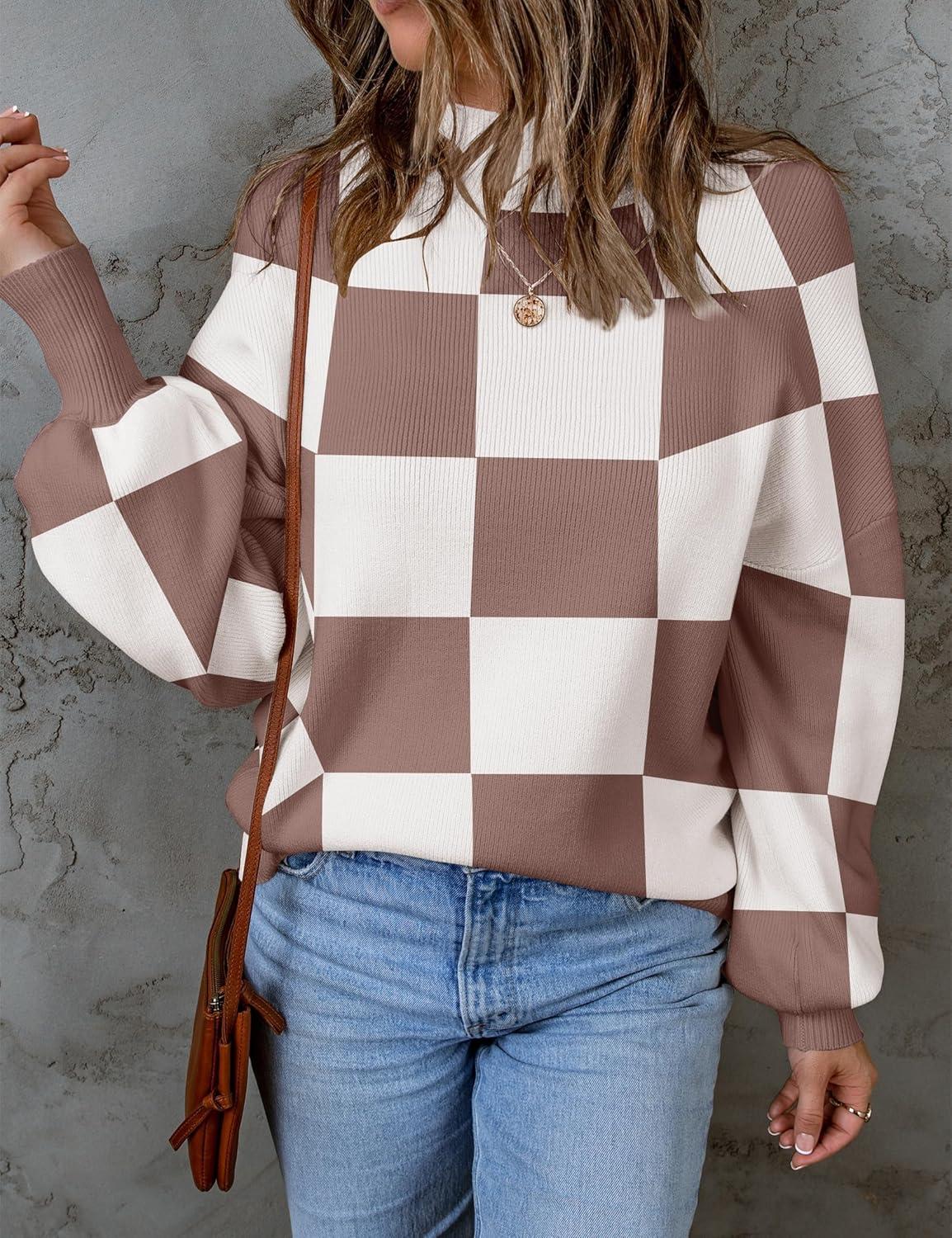 imageZESICA Womens 2026 Spring Fashion Turtleneck Long Sleeve Striped Ribbed Knit Loose Pullover Sweater TopsNutmeg