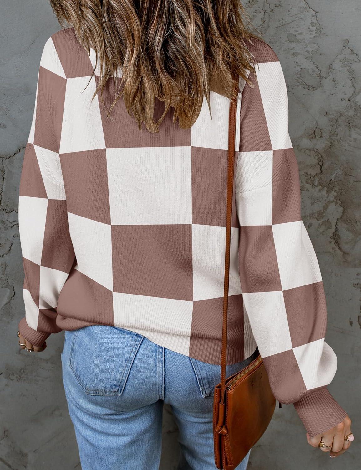 imageZESICA Womens 2026 Spring Fashion Turtleneck Long Sleeve Striped Ribbed Knit Loose Pullover Sweater TopsNutmeg