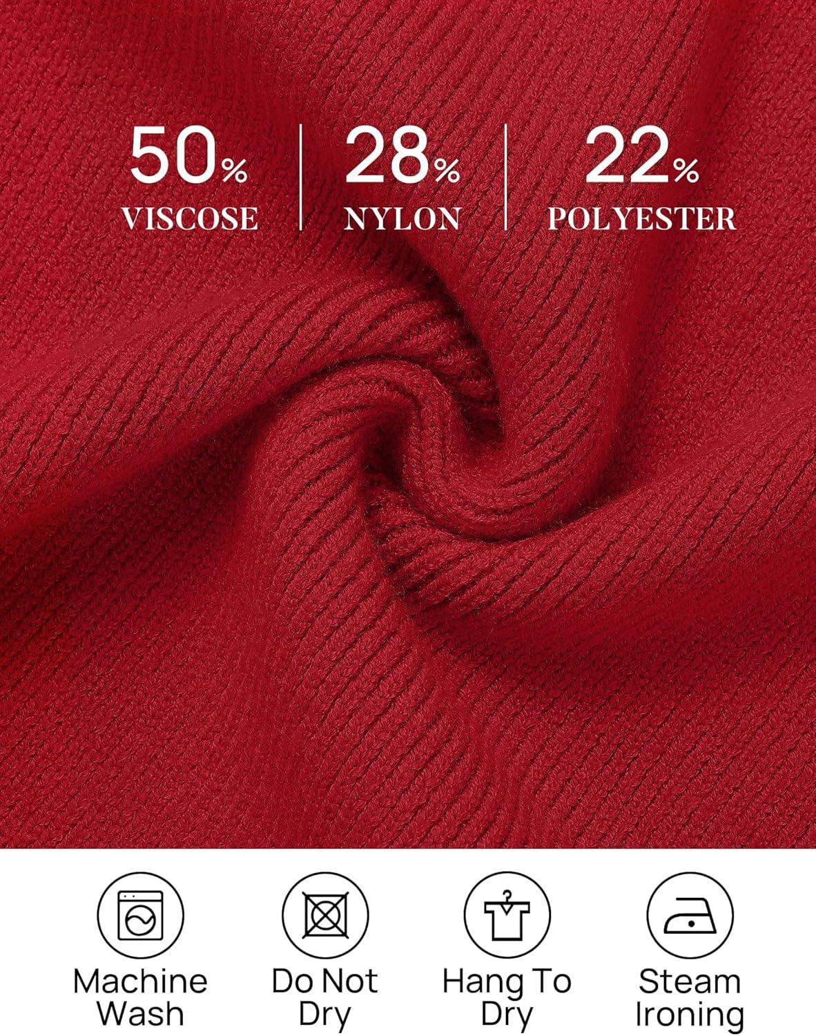 imageZESICA Womens 2026 Spring Turtleneck Sweater Dress Oversized Long Lantern Sleeve Casual Knit Pullover Mini DressesRed