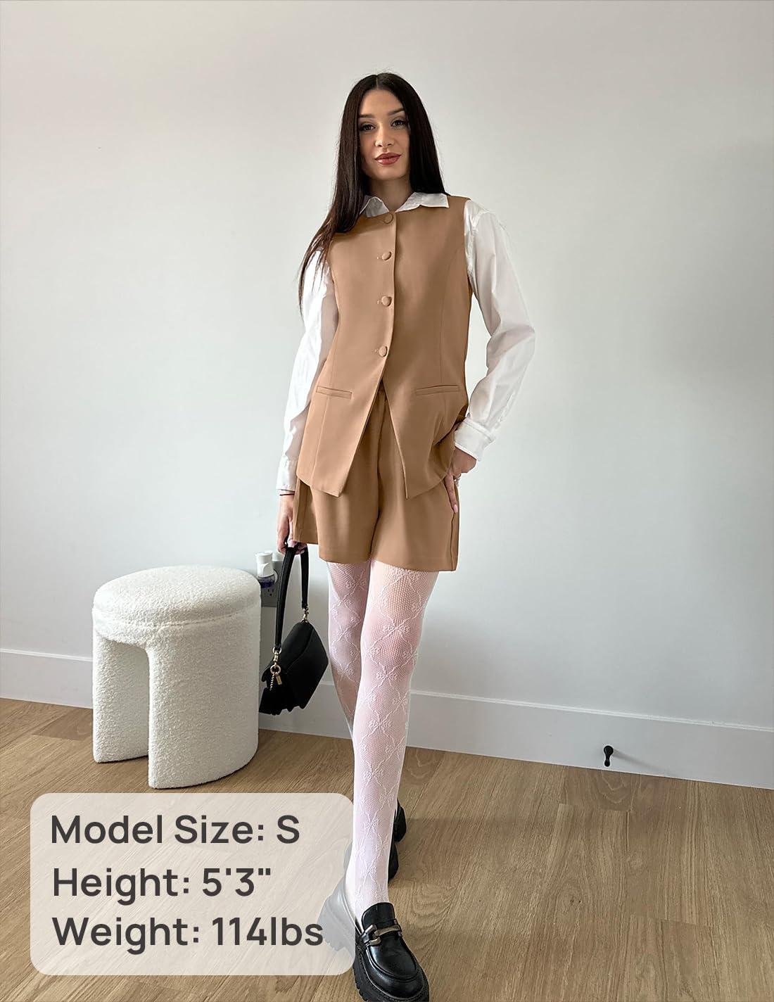 imageZESICA Womens 2026 Summer 2 Piece Short Sets Sleeveless Crew Neck Suit Vest Tops High Waist Shorts Business OutfitsKhaki