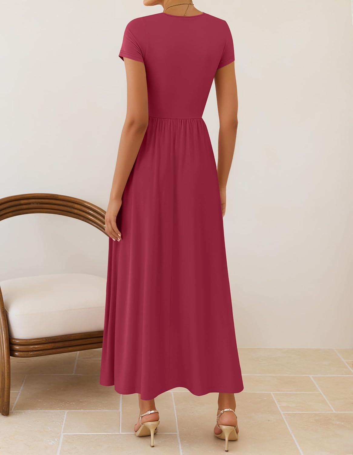 imageZESICA Womens 2026 Summer Short Sleeve Maxi Dresses Twist Front Wedding Guest Cocktail Flowy A Line Long DressRoseberry