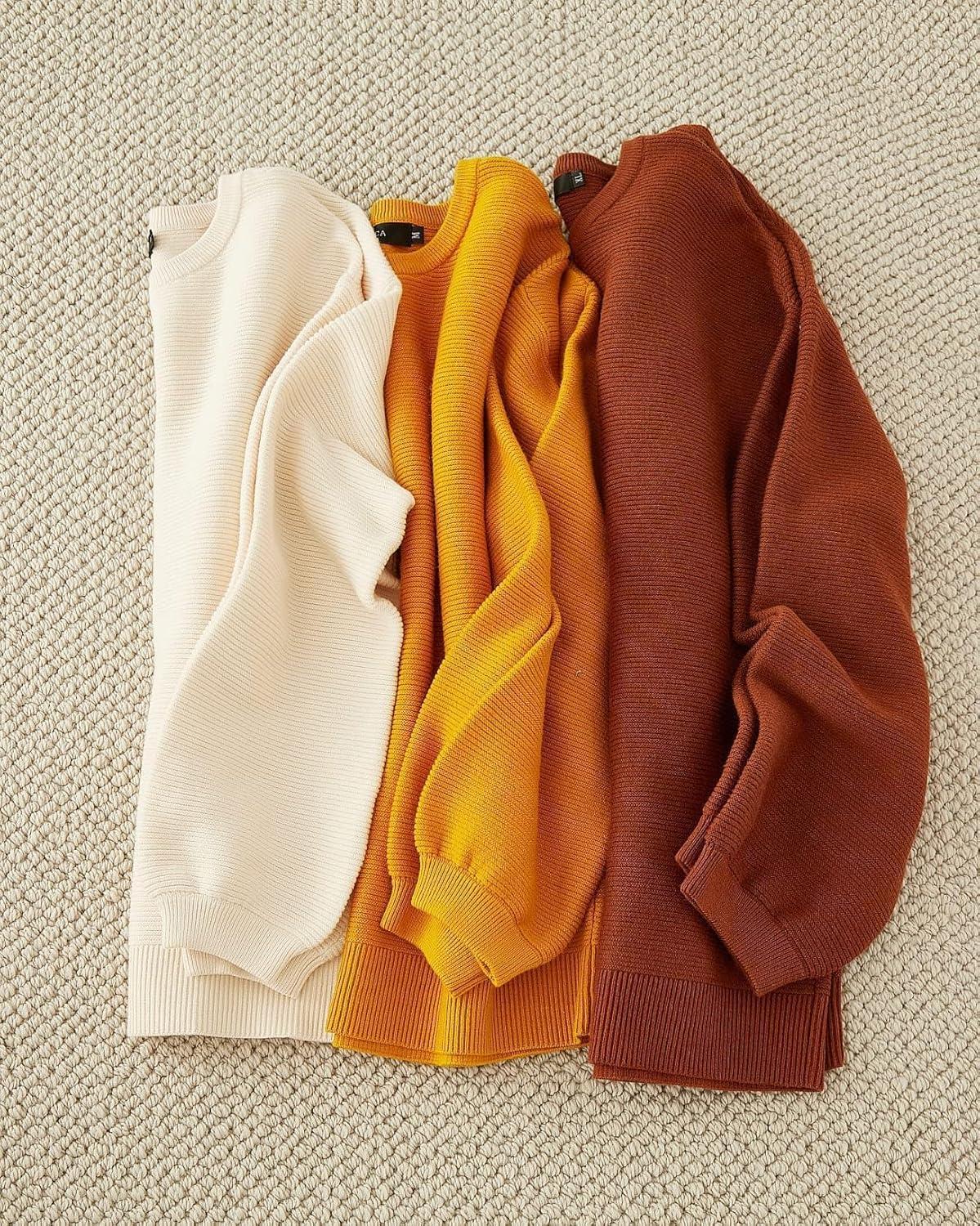 imageZESICA Womens Crew Neck Long Lantern Sleeve Fall 2026 Casual Loose Ribbed Knit Solid Soft Pullover Sweater TopsBrown