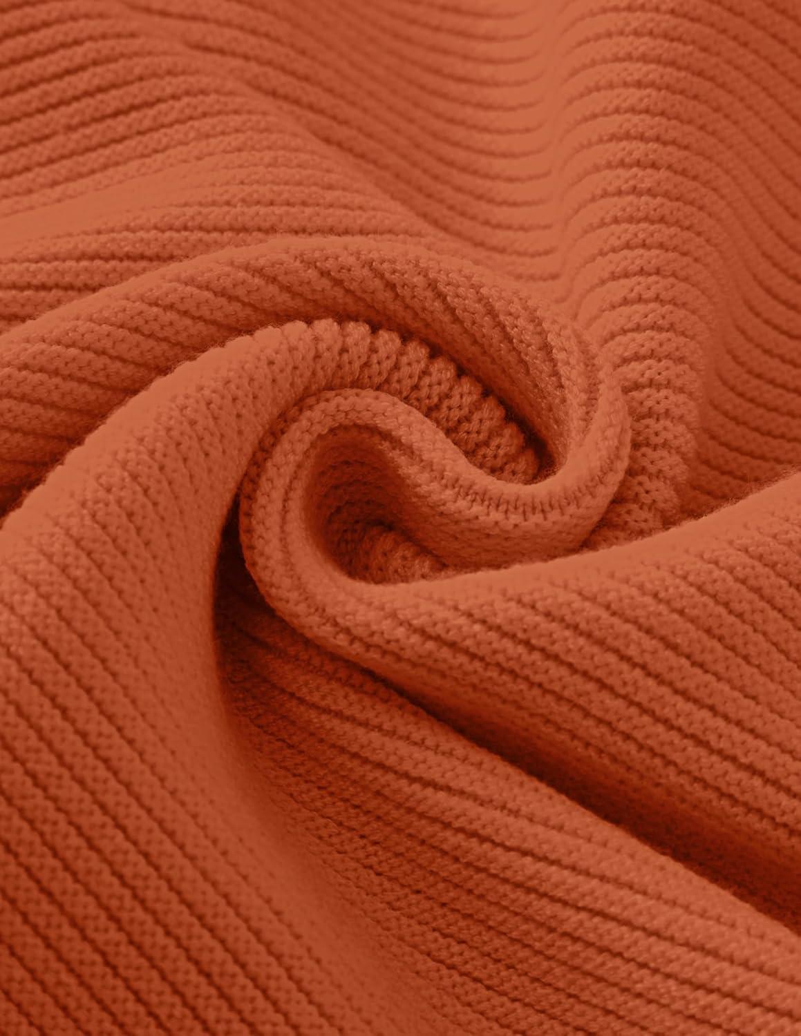 imageZESICA Womens Crew Neck Long Lantern Sleeve Fall 2026 Casual Loose Ribbed Knit Solid Soft Pullover Sweater TopsOrange