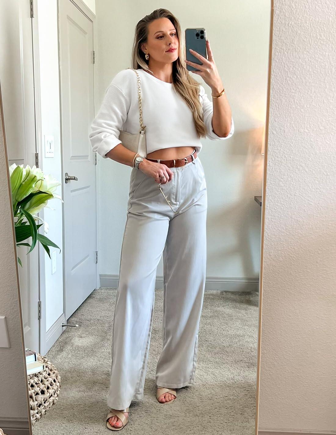 imageZESICA Womens Crew Neck Long Lantern Sleeve Fall 2026 Casual Loose Ribbed Knit Solid Soft Pullover Sweater TopsWhite