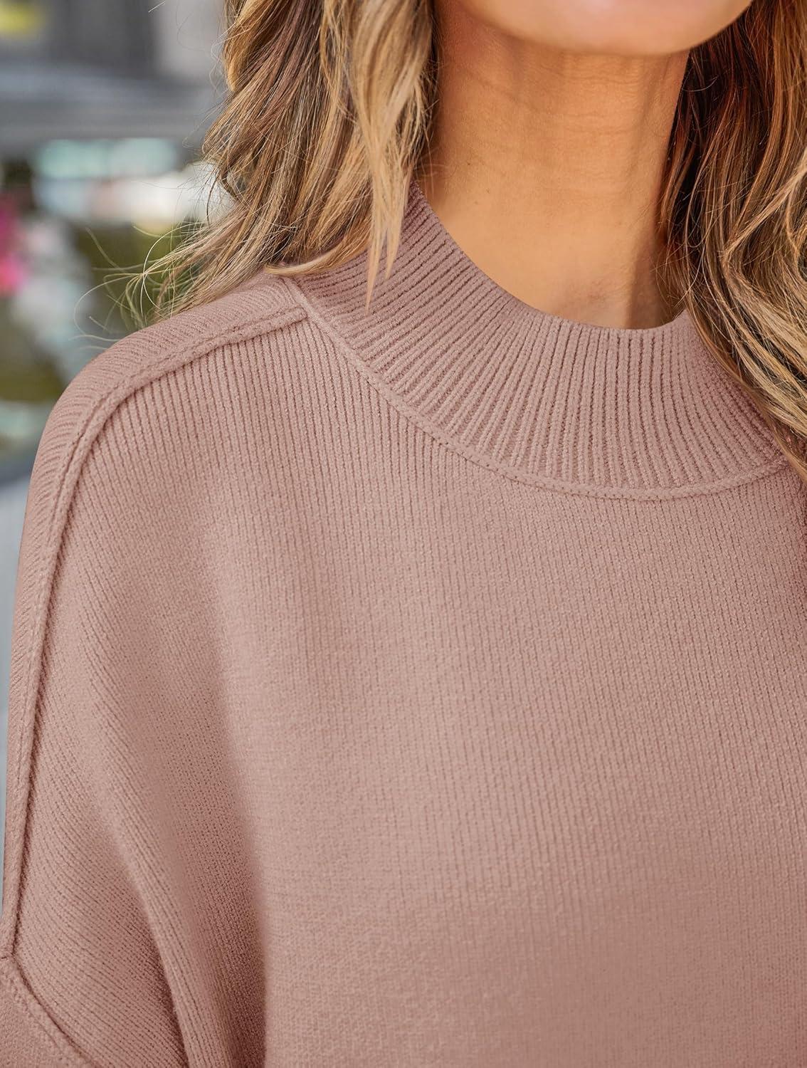 imageZESICA Womens Fall 2026 Casual Long Sleeve Crew Neck Side Slit Oversized Ribbed Knit Pullover Sweater TopsAlmond