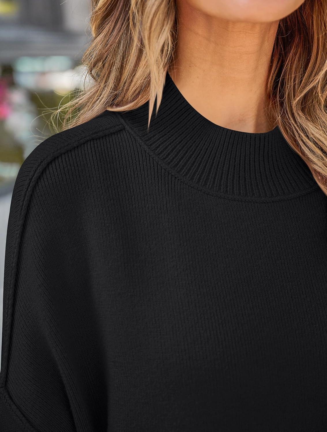 imageZESICA Womens Fall 2026 Casual Long Sleeve Crew Neck Side Slit Oversized Ribbed Knit Pullover Sweater TopsBlack