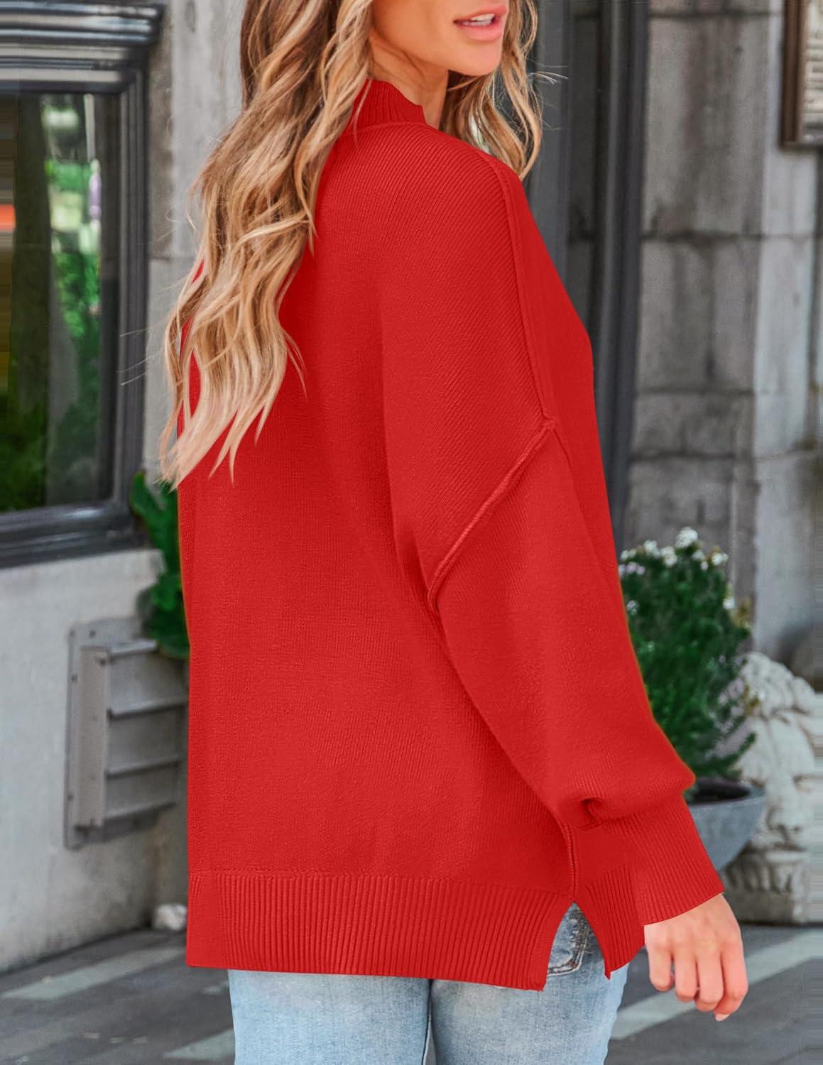 imageZESICA Womens Fall 2026 Casual Long Sleeve Crew Neck Side Slit Oversized Ribbed Knit Pullover Sweater TopsFirered