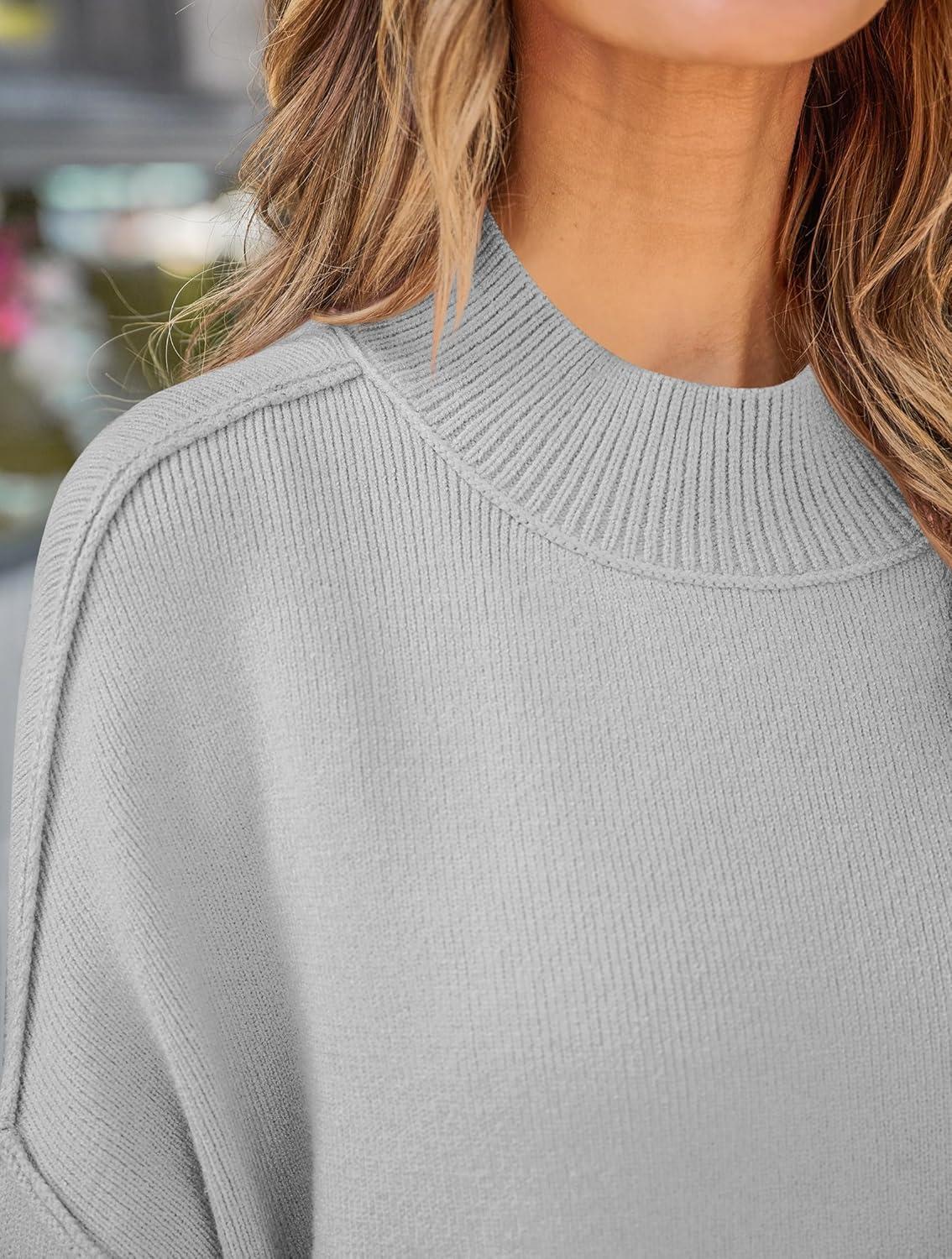 imageZESICA Womens Fall 2026 Casual Long Sleeve Crew Neck Side Slit Oversized Ribbed Knit Pullover Sweater TopsGrey