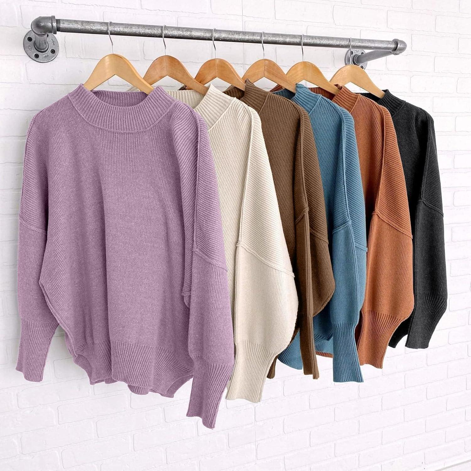 imageZESICA Womens Fall 2026 Casual Long Sleeve Crew Neck Side Slit Oversized Ribbed Knit Pullover Sweater TopsPurple