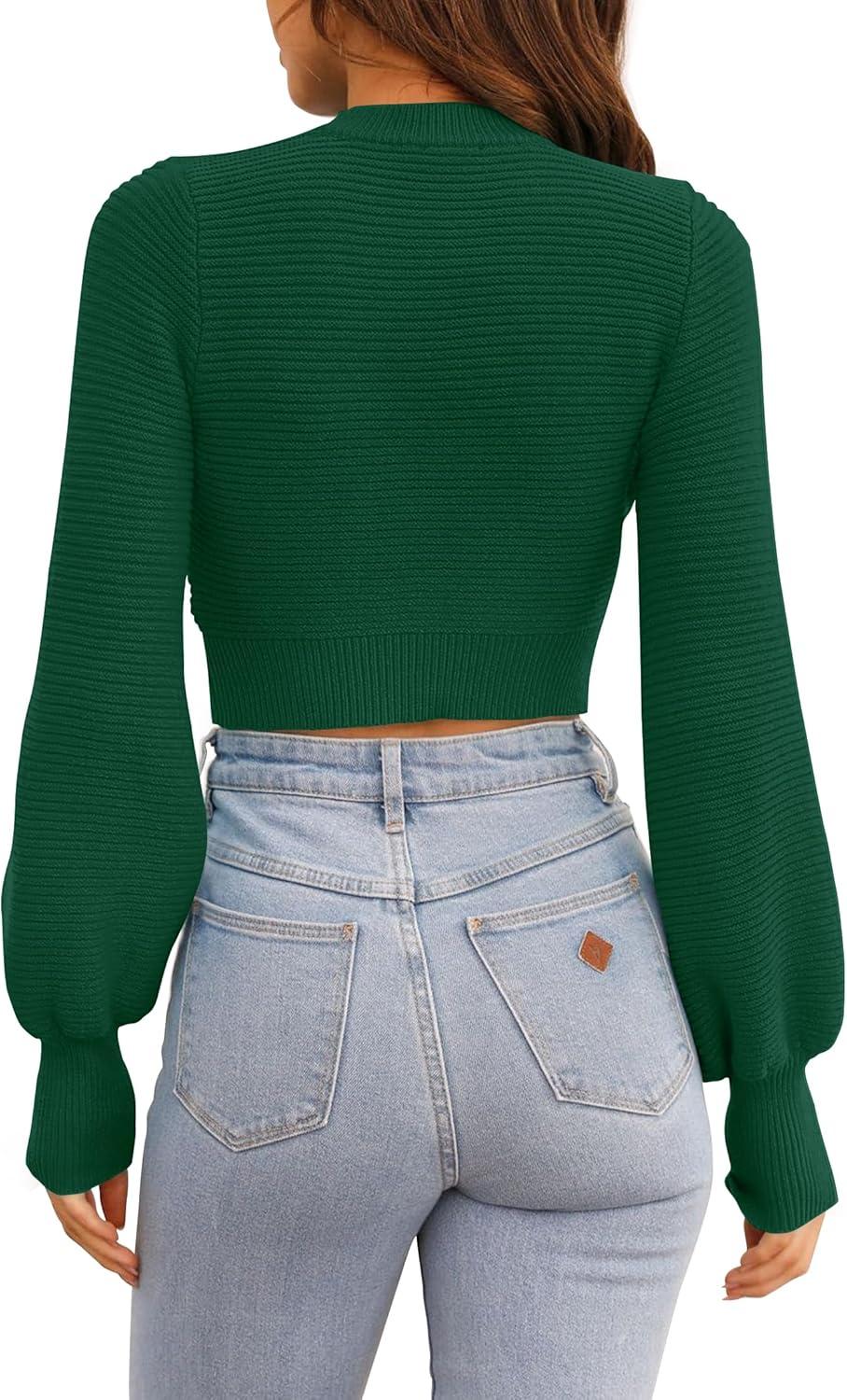 imageZESICA Womens Fall Mock Neck Cropped Sweaters 2026 Long Sleeve Soft Ribbed Knit Pullover Jumper TopsDarkgreen