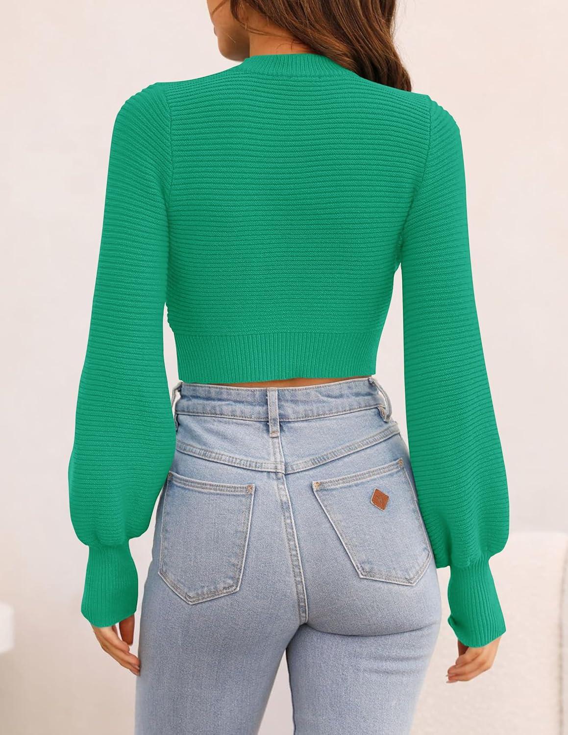 imageZESICA Womens Fall Mock Neck Cropped Sweaters 2026 Long Sleeve Soft Ribbed Knit Pullover Jumper TopsGreen