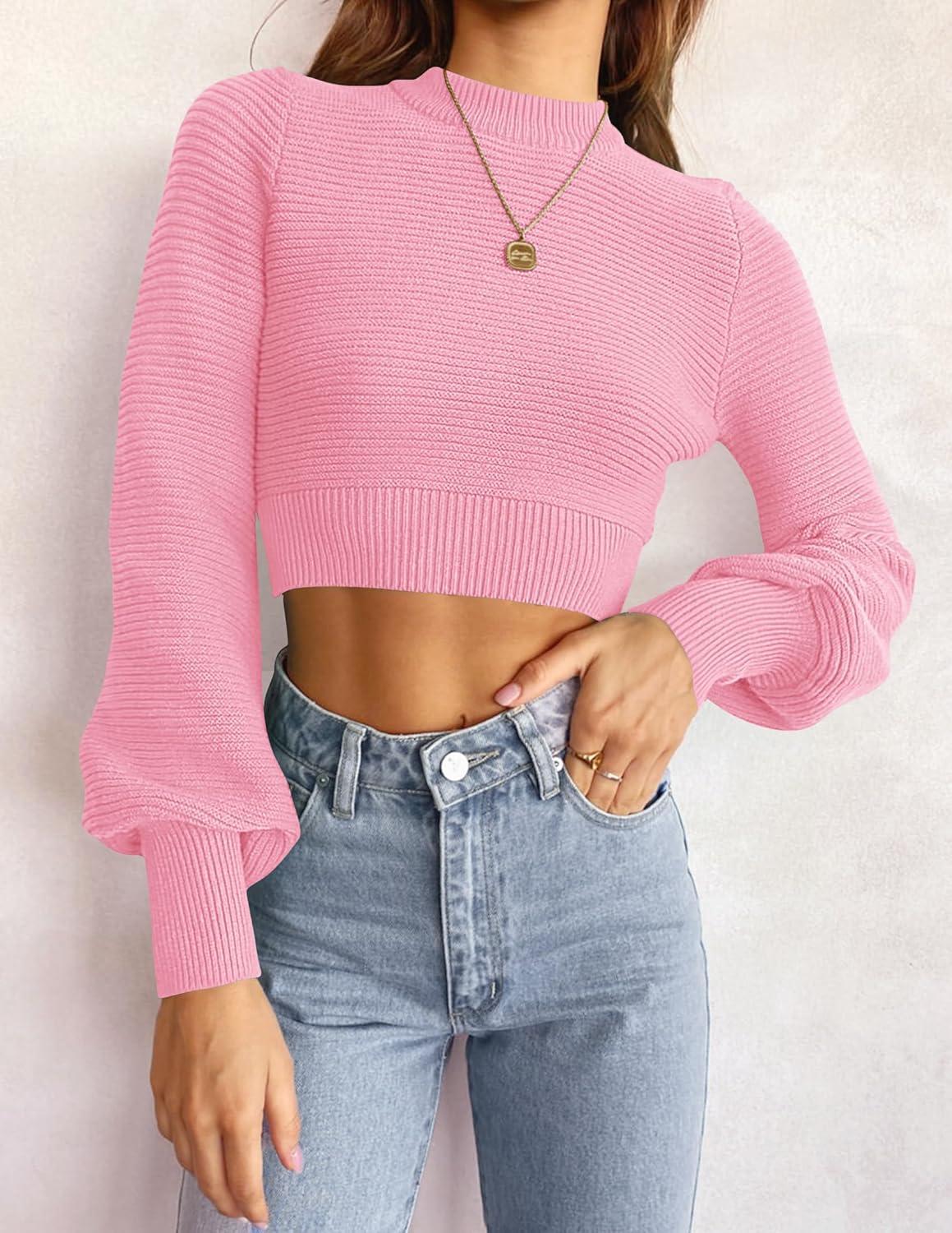 imageZESICA Womens Fall Mock Neck Cropped Sweaters 2026 Long Sleeve Soft Ribbed Knit Pullover Jumper TopsHotpink