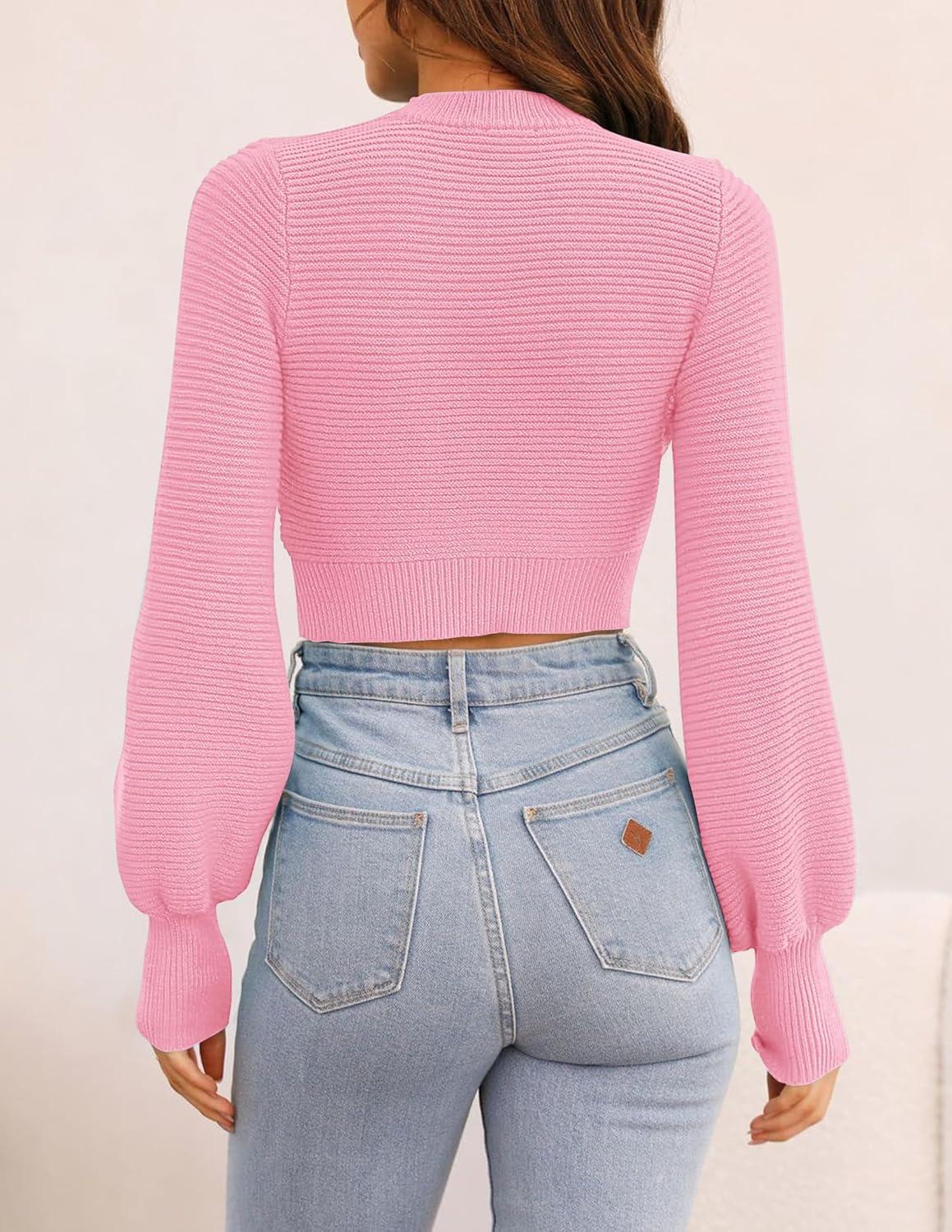imageZESICA Womens Fall Mock Neck Cropped Sweaters 2026 Long Sleeve Soft Ribbed Knit Pullover Jumper TopsHotpink