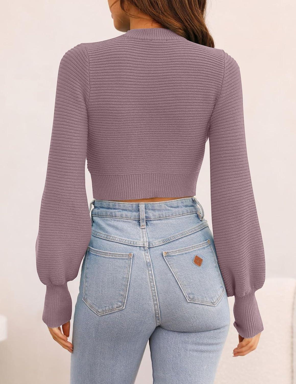 imageZESICA Womens Fall Mock Neck Cropped Sweaters 2026 Long Sleeve Soft Ribbed Knit Pullover Jumper TopsPurple