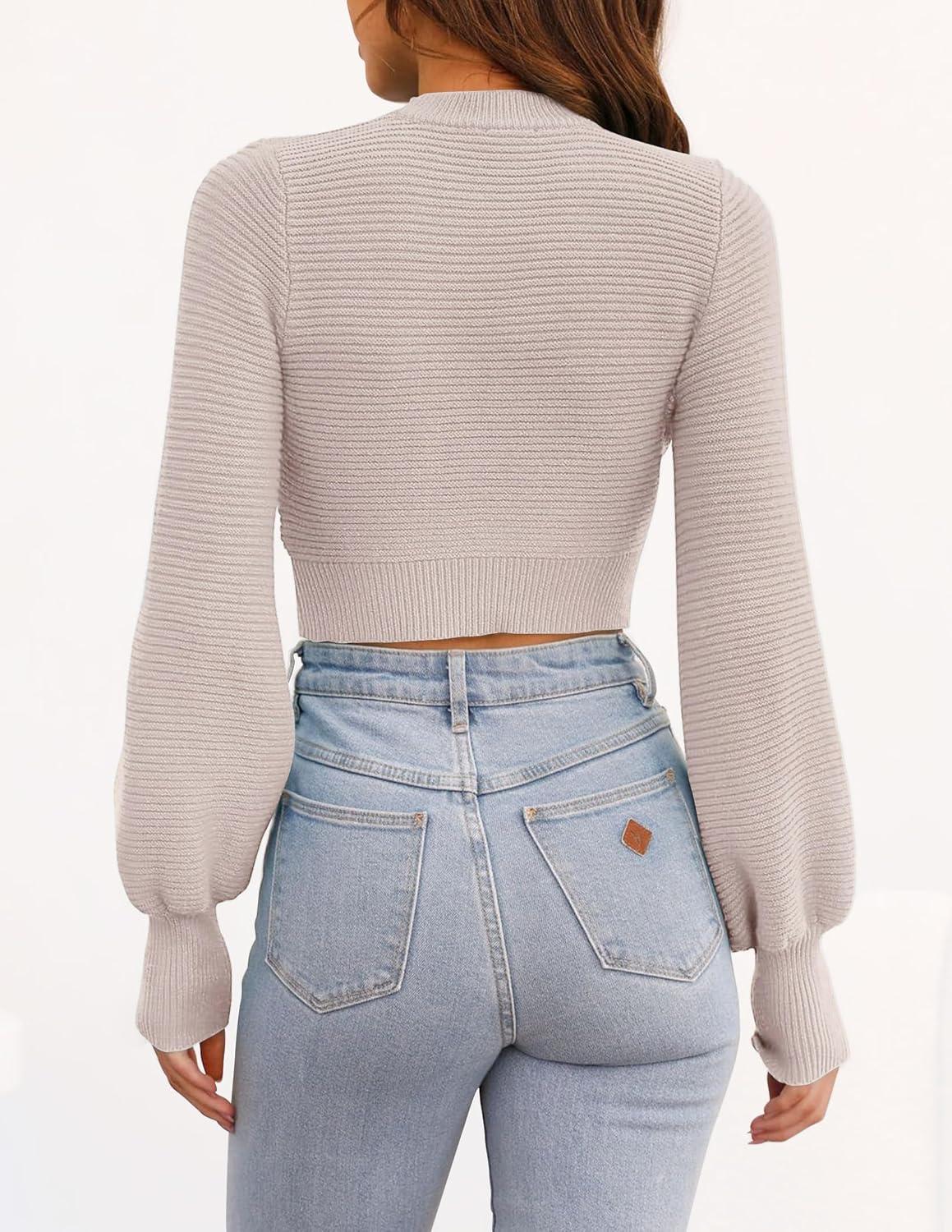 imageZESICA Womens Fall Mock Neck Cropped Sweaters 2026 Long Sleeve Soft Ribbed Knit Pullover Jumper TopsSand