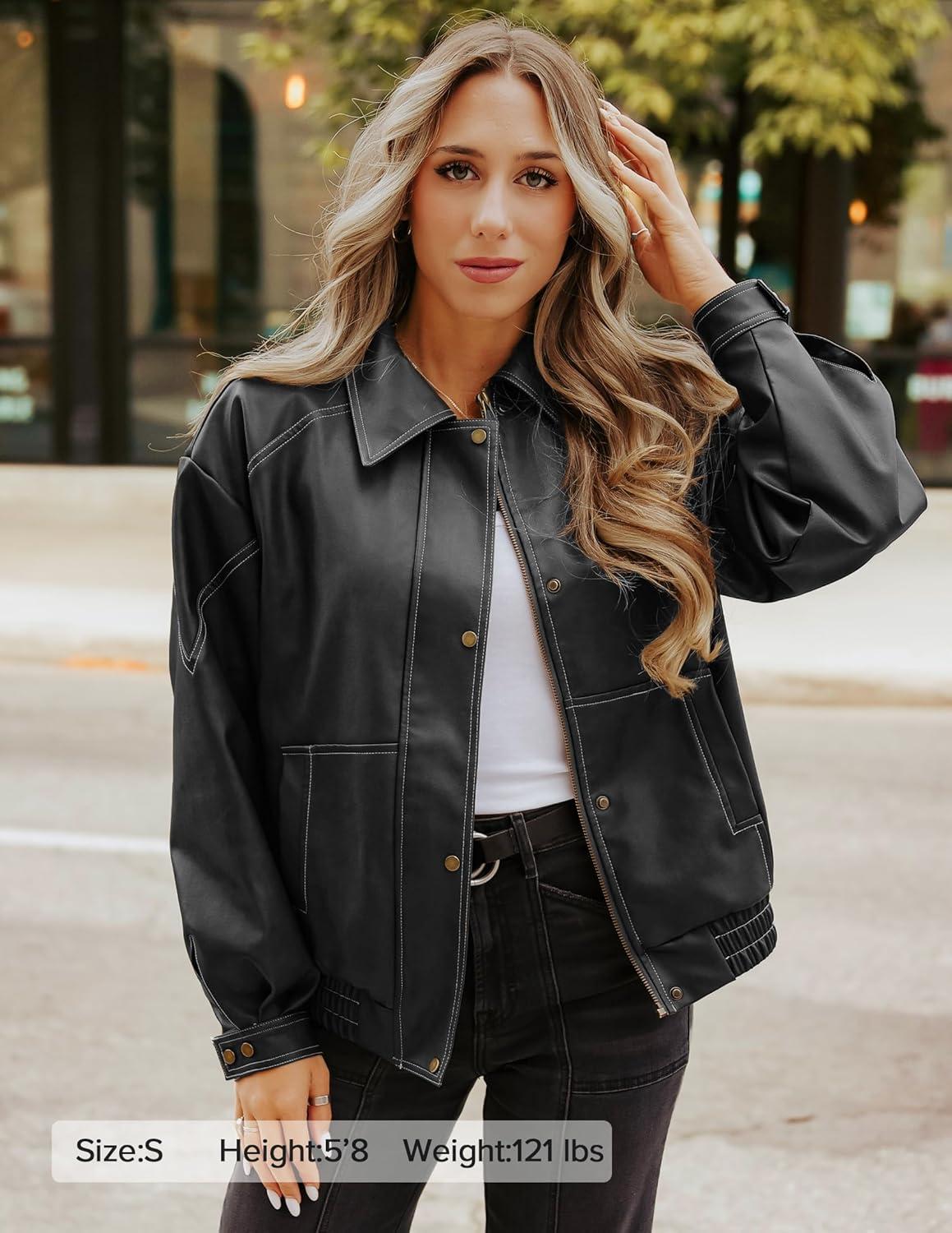 imageZESICA Womens Faux Leather Jacket Oversized Zipper Motorcycle Coats 2026 Spring Fashion Trendy Clothes OutfitsBlack