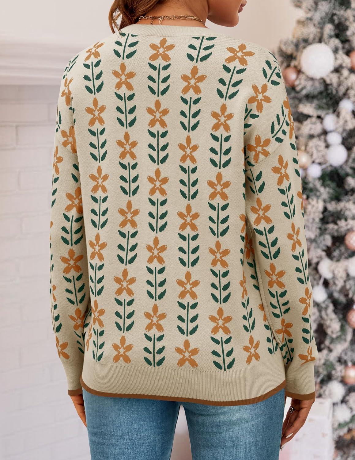 imageZESICA Womens Long Sleeve Crewneck Sweater 2026 Fall Printed Cute Oversized Knitted Pullover Tops Trendy ClothesApricot