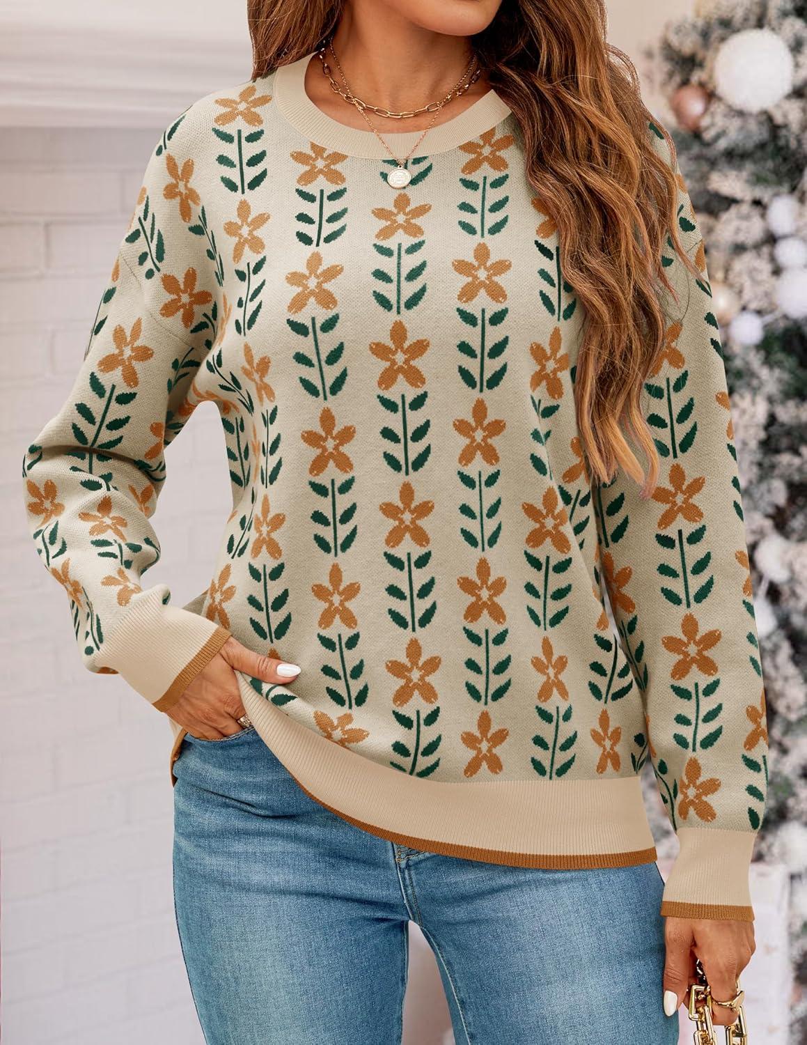 imageZESICA Womens Long Sleeve Crewneck Sweater 2026 Fall Printed Cute Oversized Knitted Pullover Tops Trendy ClothesApricot