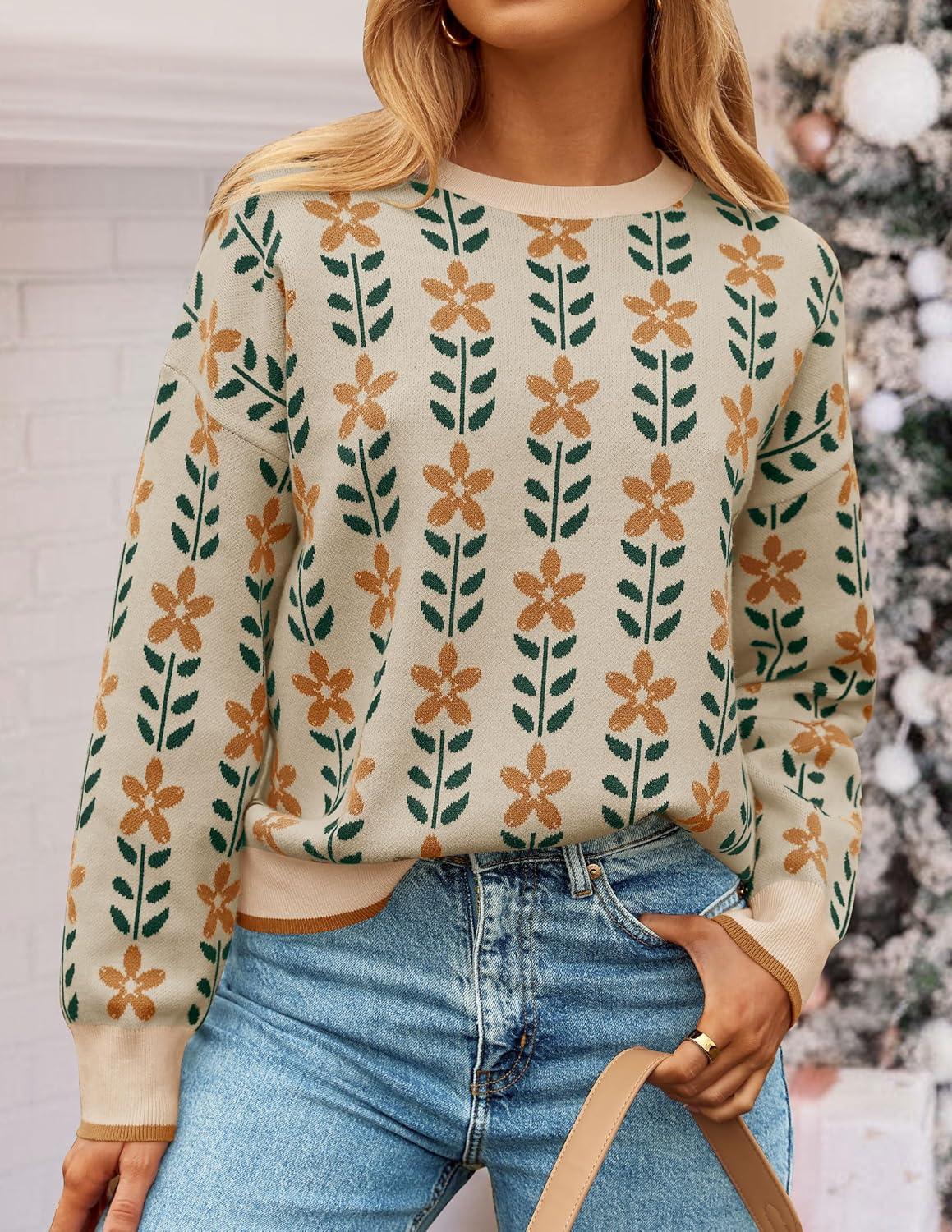 imageZESICA Womens Long Sleeve Crewneck Sweater 2026 Fall Printed Cute Oversized Knitted Pullover Tops Trendy ClothesApricot