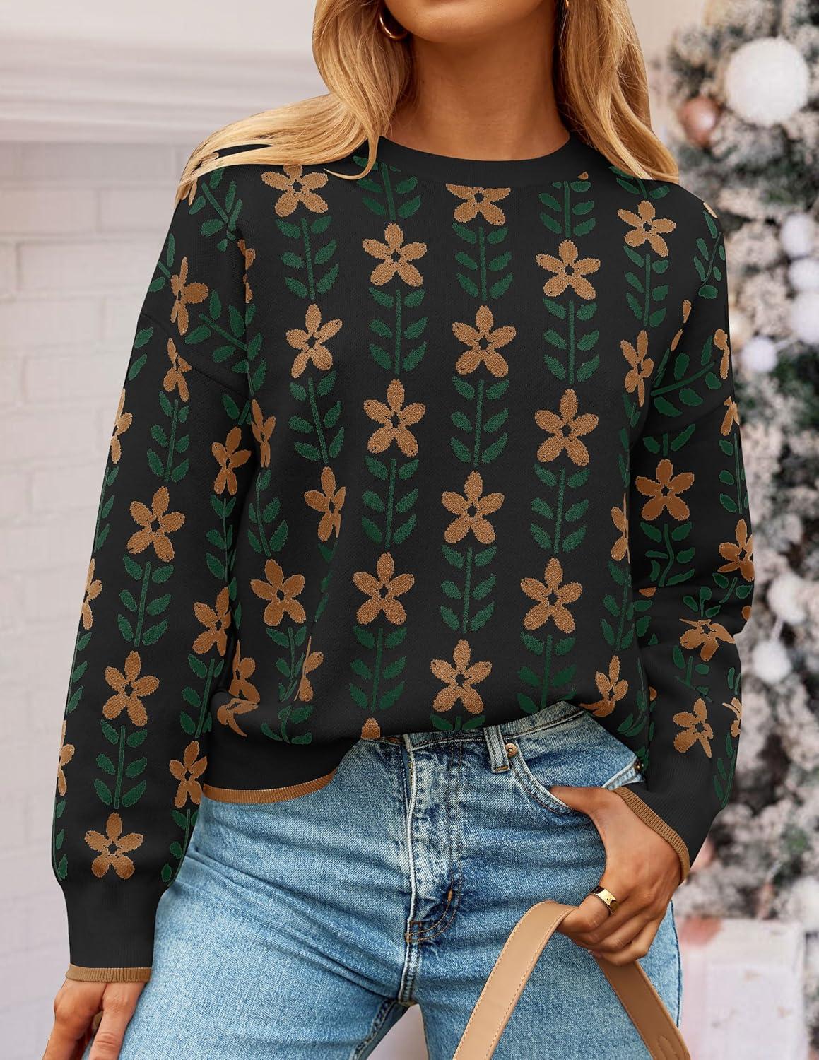 imageZESICA Womens Long Sleeve Crewneck Sweater 2026 Fall Printed Cute Oversized Knitted Pullover Tops Trendy ClothesBlack