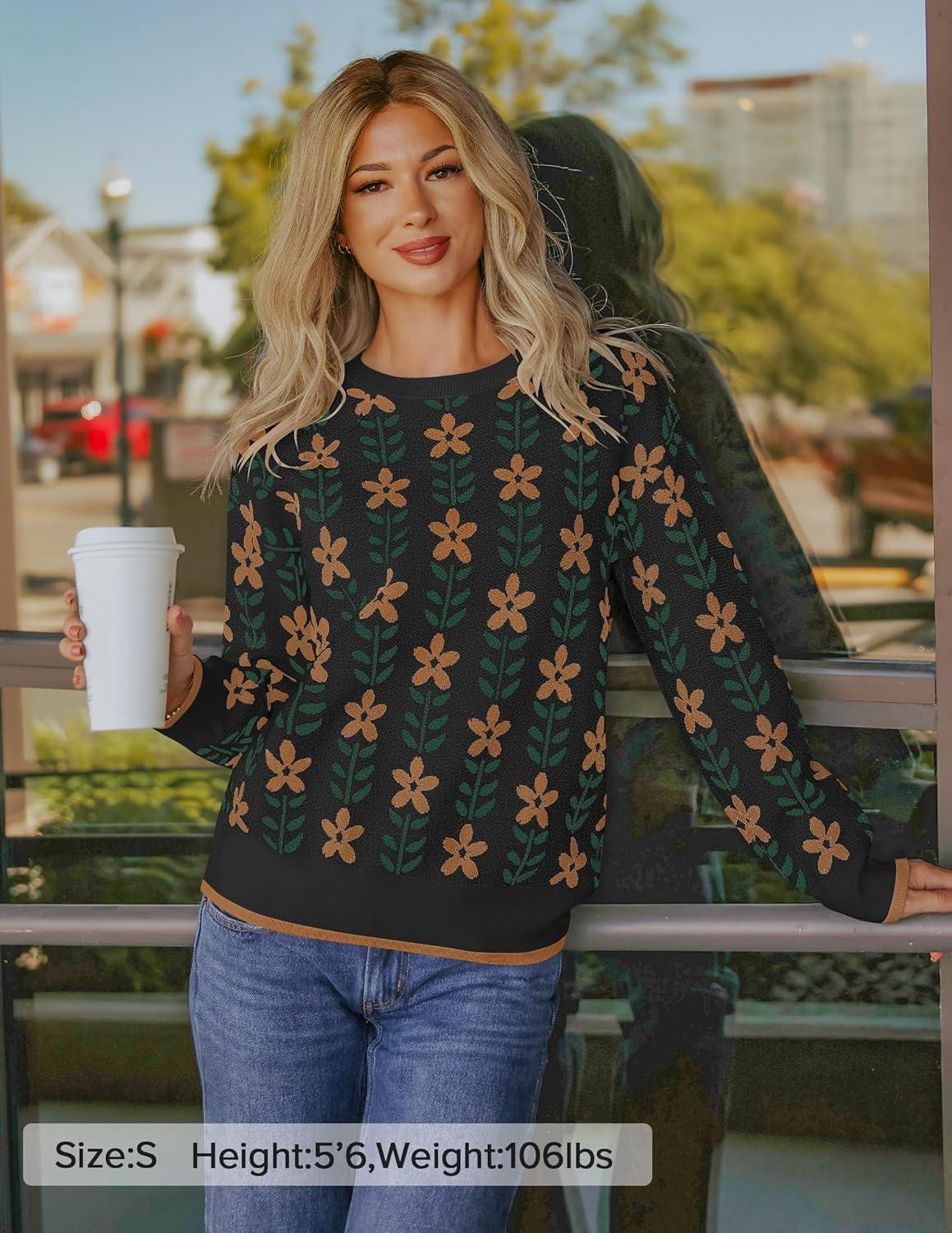 imageZESICA Womens Long Sleeve Crewneck Sweater 2026 Fall Printed Cute Oversized Knitted Pullover Tops Trendy ClothesBlack