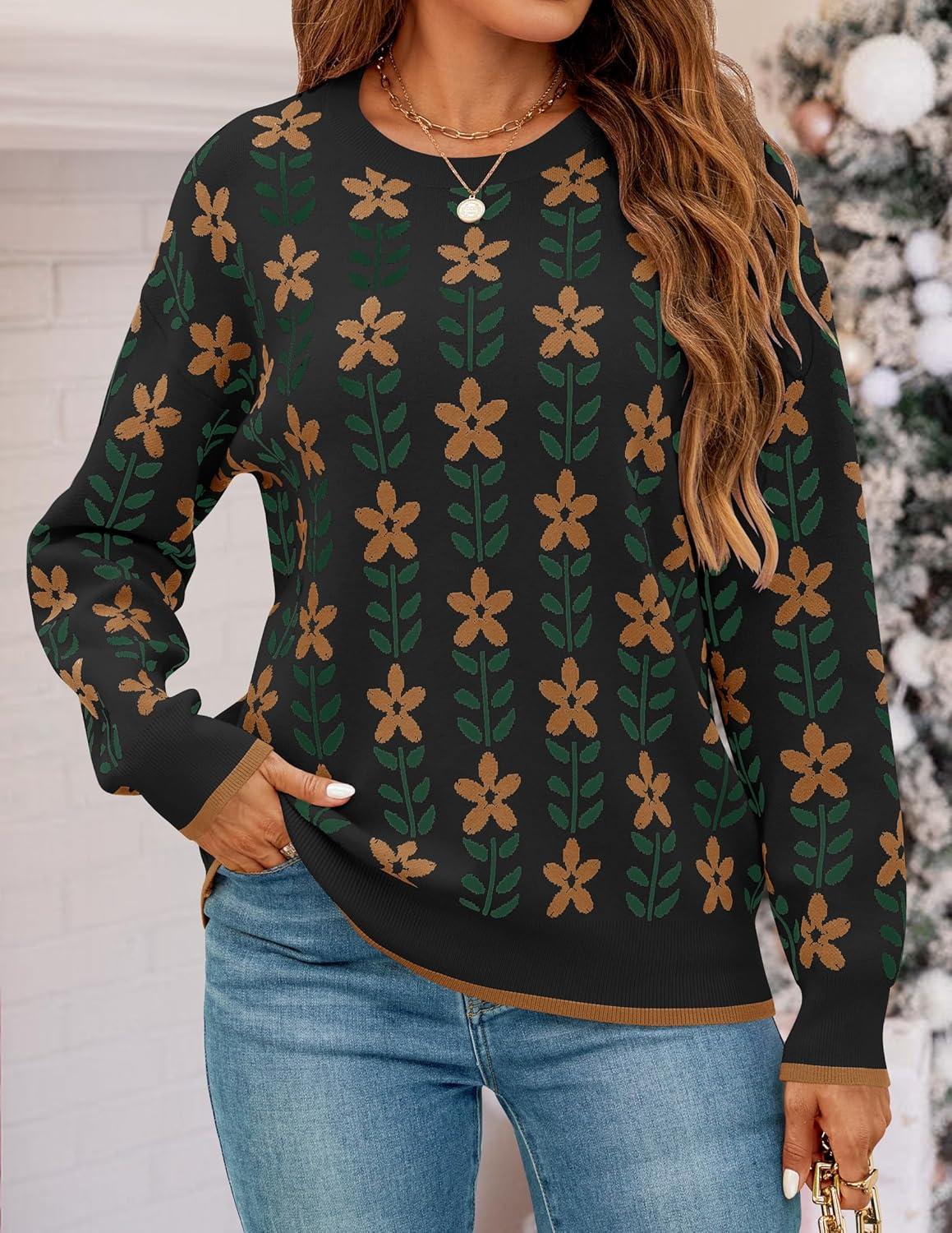 imageZESICA Womens Long Sleeve Crewneck Sweater 2026 Fall Printed Cute Oversized Knitted Pullover Tops Trendy ClothesBlack