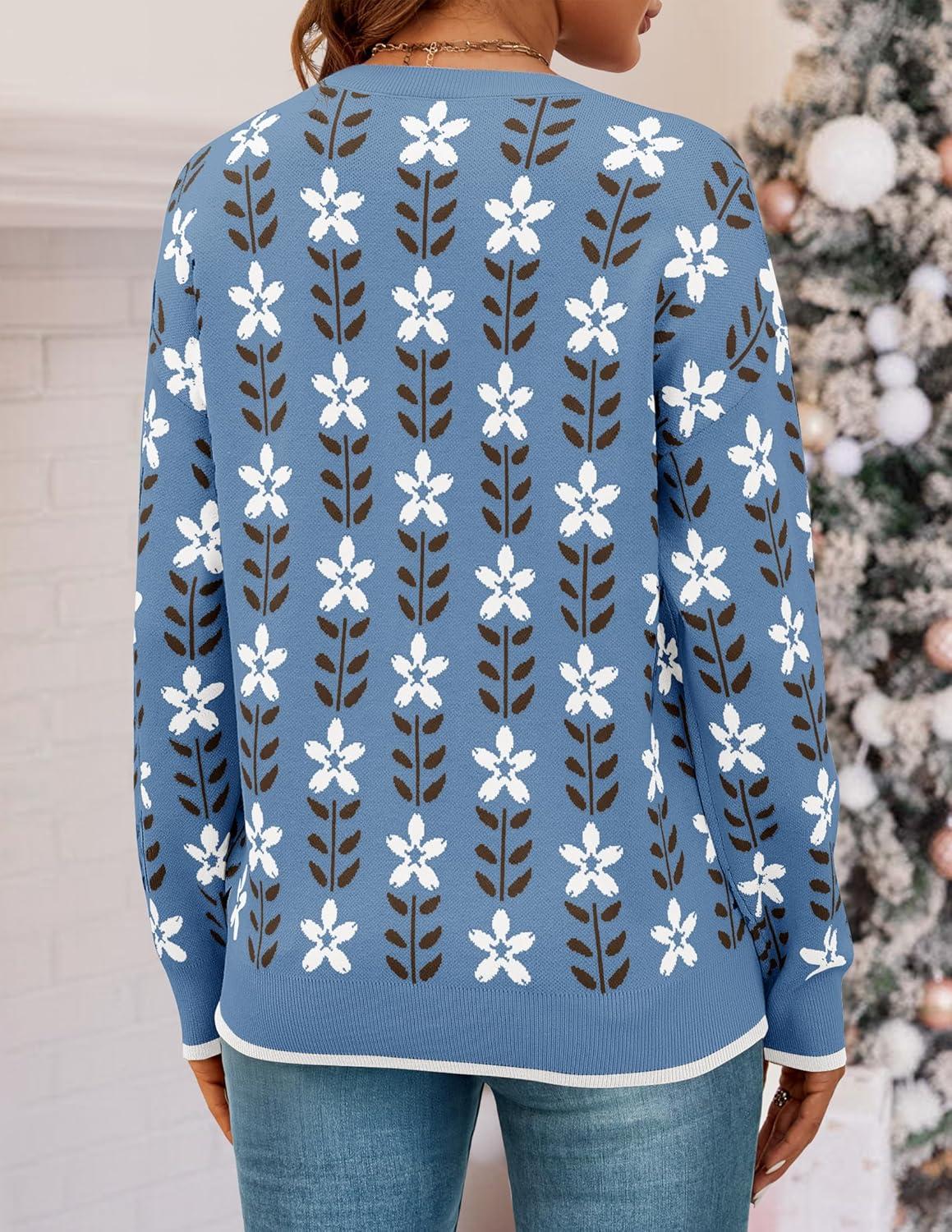 imageZESICA Womens Long Sleeve Crewneck Sweater 2026 Fall Printed Cute Oversized Knitted Pullover Tops Trendy ClothesDusty Blue