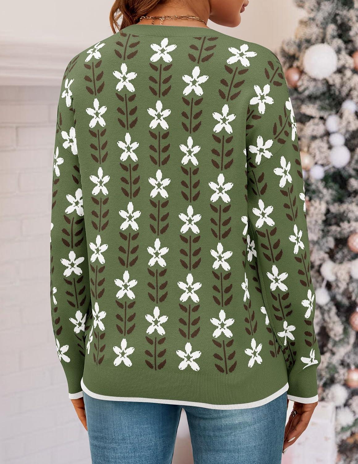 imageZESICA Womens Long Sleeve Crewneck Sweater 2026 Fall Printed Cute Oversized Knitted Pullover Tops Trendy ClothesDusty Green