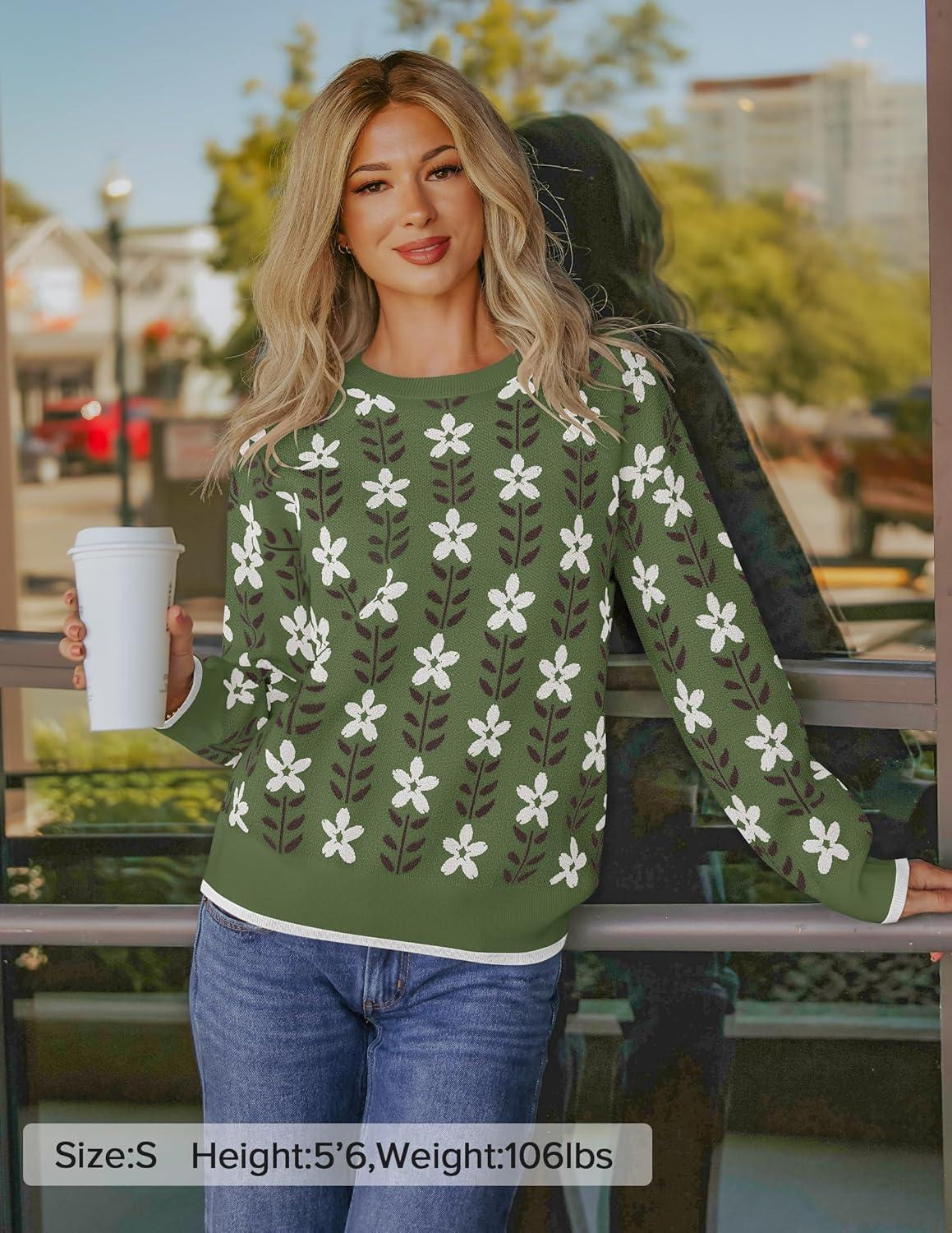 imageZESICA Womens Long Sleeve Crewneck Sweater 2026 Fall Printed Cute Oversized Knitted Pullover Tops Trendy ClothesDusty Green